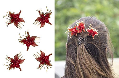 LEYSIN 5-Piece Flower Bun Hair Pins Set for Women & Girls - Elegant Juda Hair Accessories for Parties, Weddings & Daily Styling