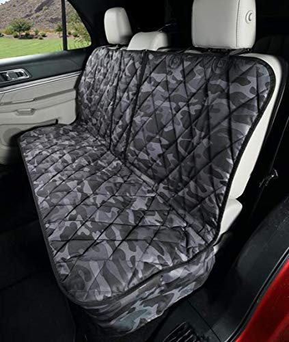 4Knines Heavy Duty Waterproof Dog Seat Cover for Cars, SUVs & Trucks - Non-Slip Back Seat Protector Fits 60/40 Split Bench with Middle Seat Belt | Camouflage Design for Pet Travel & Outdoor Adventures (Regular Size)