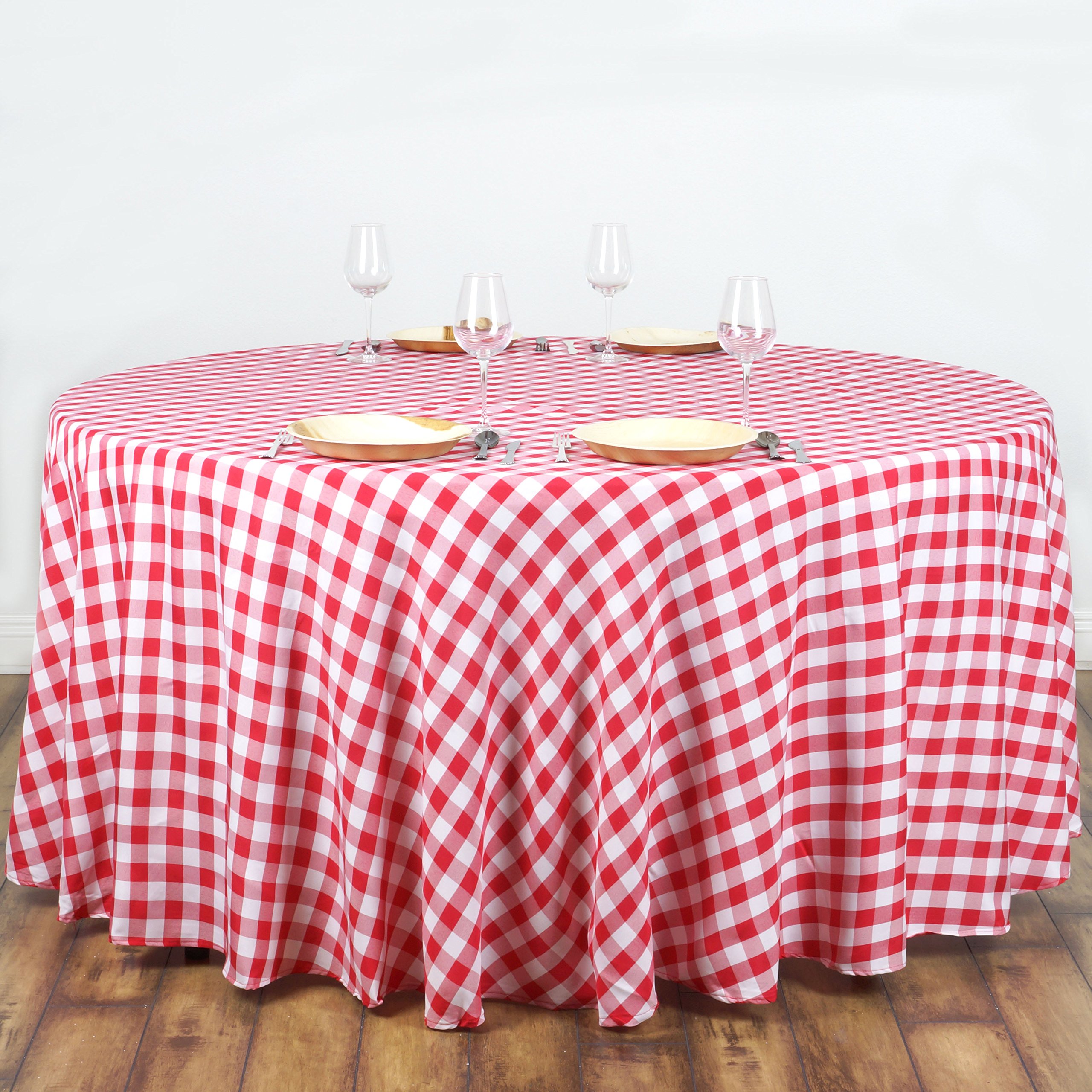 10 Pack 108-Inch Red Round Gingham Checkered Polyester Tablecloths - Washable & Wrinkle-Resistant for Wedding, Party, Catering, and Outdoor Events Decorations