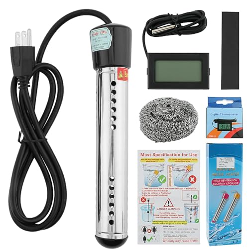 2000W Portable Immersion Water Heater with Digital LCD Thermometer - Fast Heating Electric Submersible Bucket Heater - Instantly Heats 5 Gallons in Minutes (Black) - Perfect for Camping, Emergency Use & Outdoor Activities