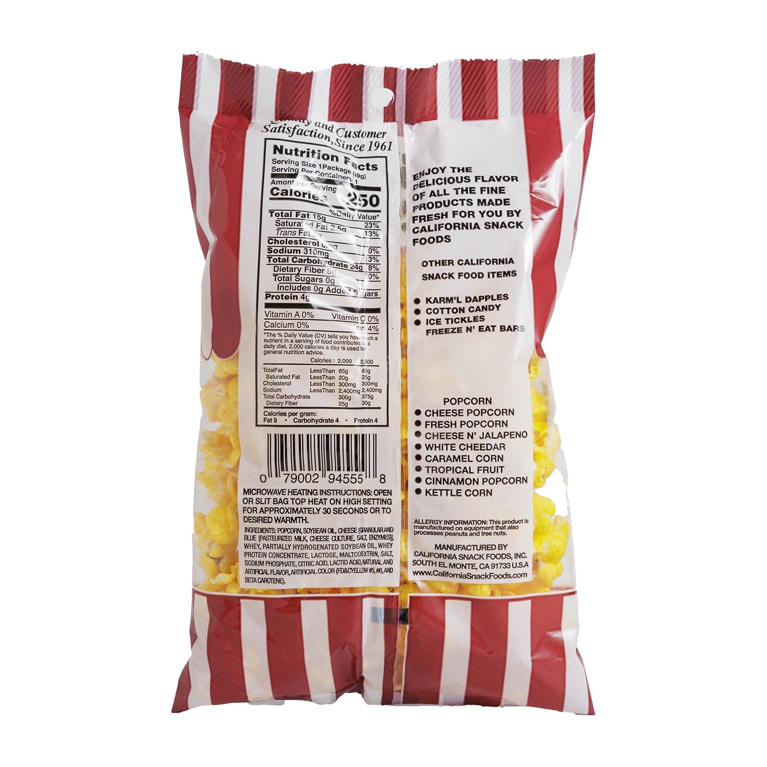 California Snack Foods Popcorn Cheese - 1.75oz Bags, 24 Count Case | Perfect for Movie Nights, Parties & Office Snacks