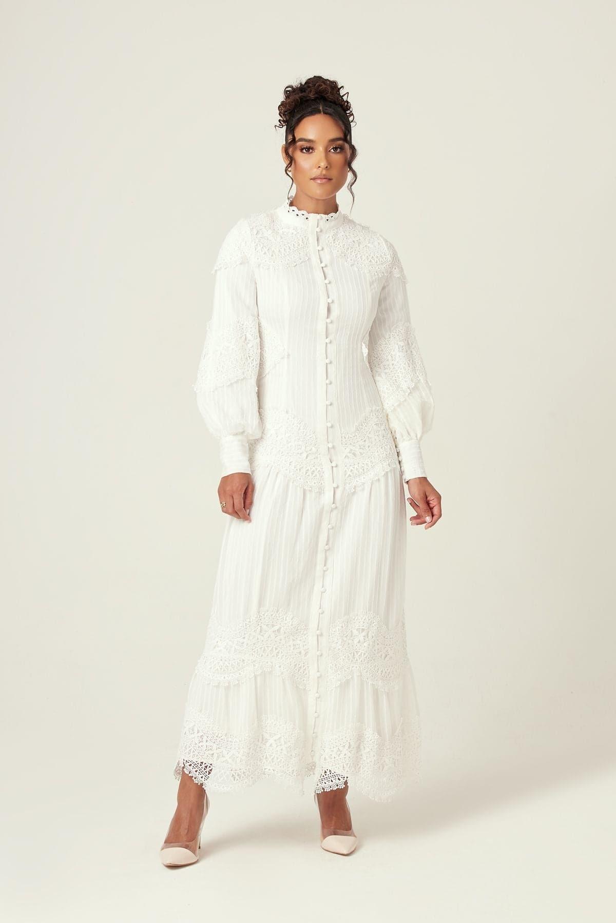 Amanda Lace Ribbed Cotton Maxi Dress for Women - Elegant White Summer Beach Wedding Party Dress | Perfect for Beach Vacations, Weddings & Special Occasions