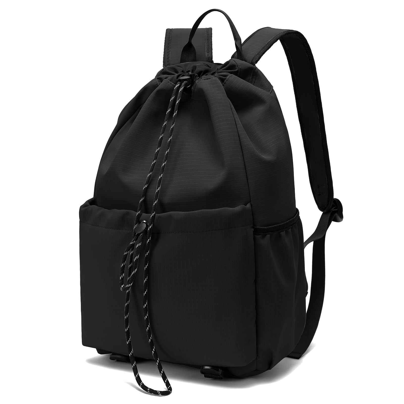 20L Water-Resistant Drawstring Backpack for Men & Women - Gym, Sports, Hiking, Beach, Swim & Outdoor Activities | Casual Carry-All String Bag for Workouts, Basketball & Travel | Black