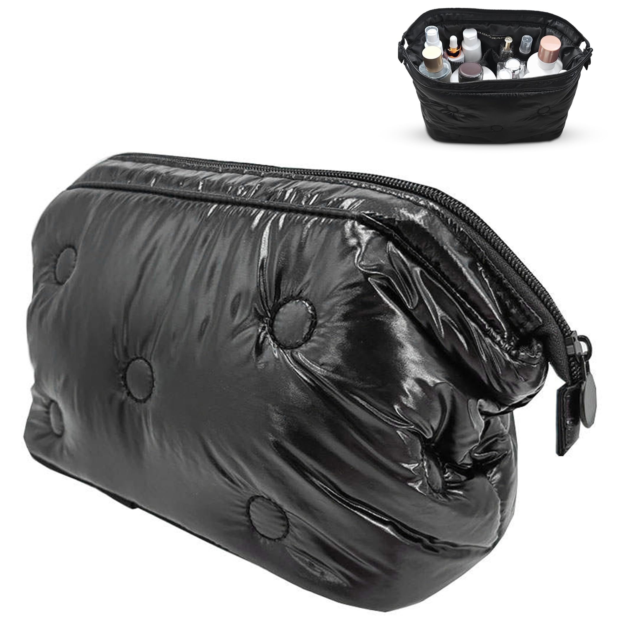 SIDLEEN BEAUTY Black Travel Toiletry Bag for Women - Waterproof Cosmetic Organizer with Hanging Hook | Perfect for Makeup, Skincare & Travel Essentials | Great Gift for Valentine's Day, Teens & Women | Cute Travel Accessories for Vacation, Gym & Business Trips