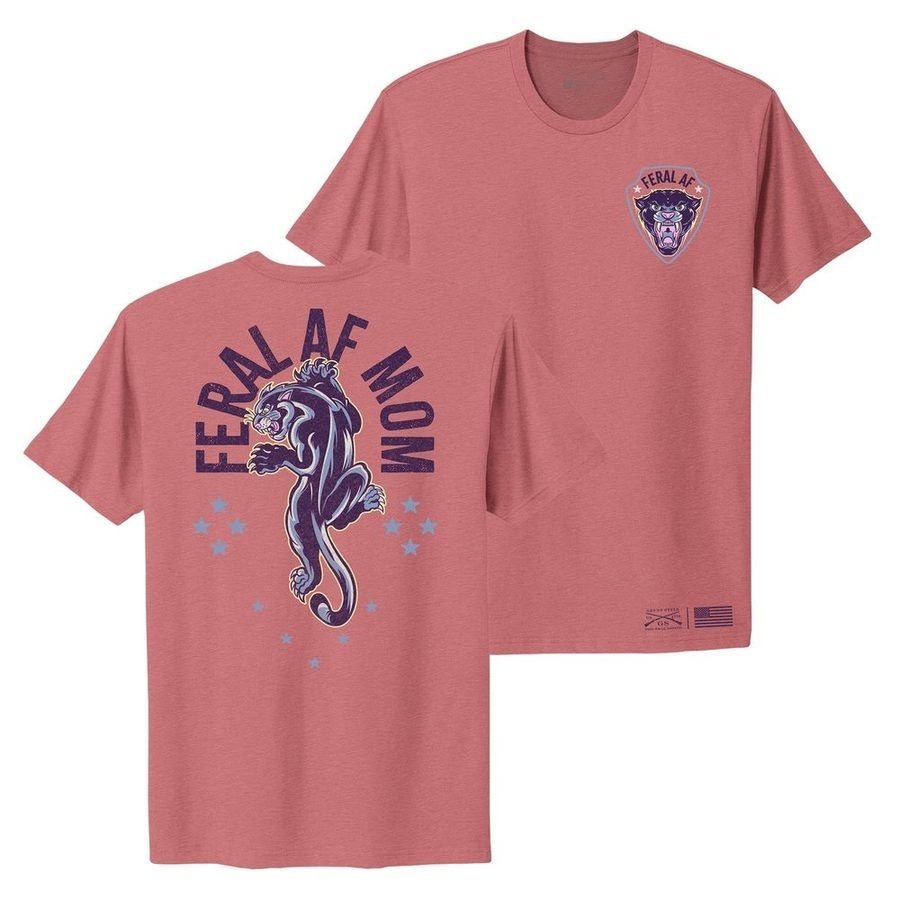 Women's Feral AF Mom Boyfriend Fit T-Shirt - Heather Mauve | Soft Relaxed Fit Tee for Casual Wear, Lounge & Everyday Outfits