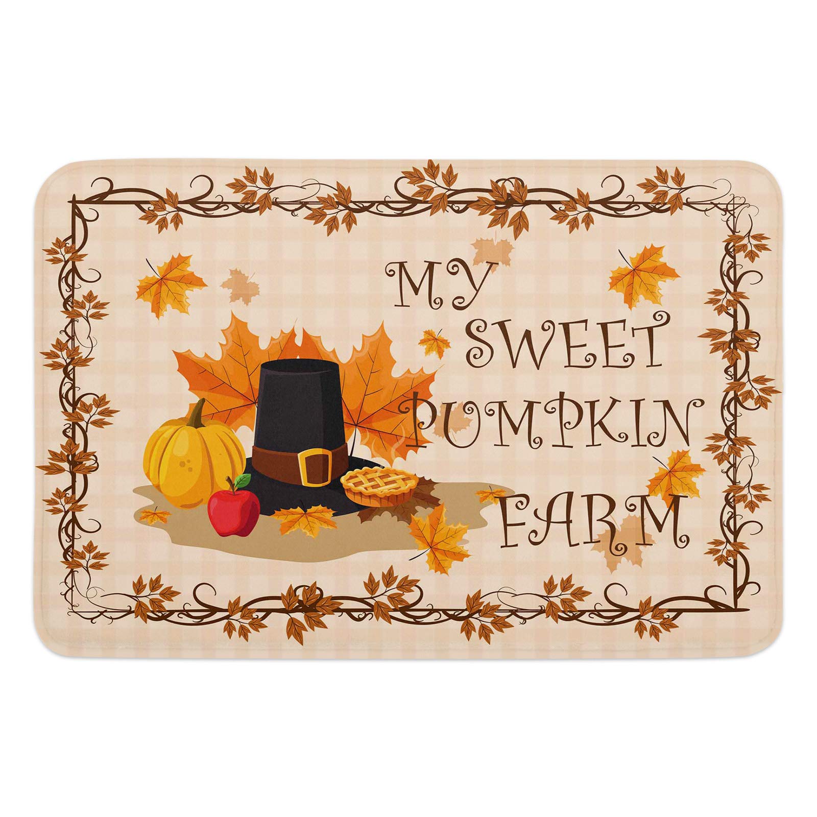 Premium Maple Leaf Harvest Fruits Thanksgiving Bath Rugs - Non-Slip Absorbent Flannel Doormat with Memory Foam (20