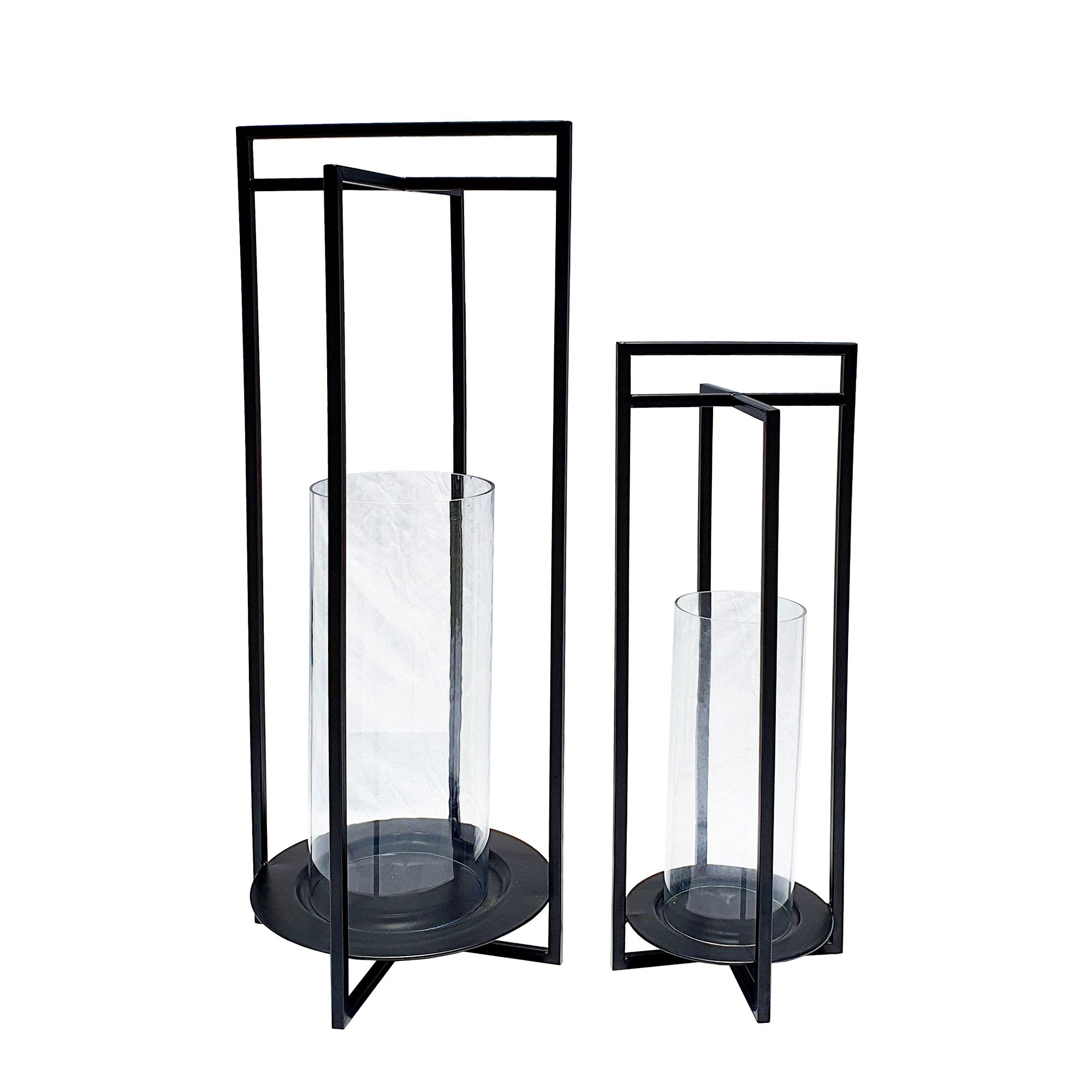 Kingston Living Set of 2 Black Open Design Glass Candle Lanterns 32