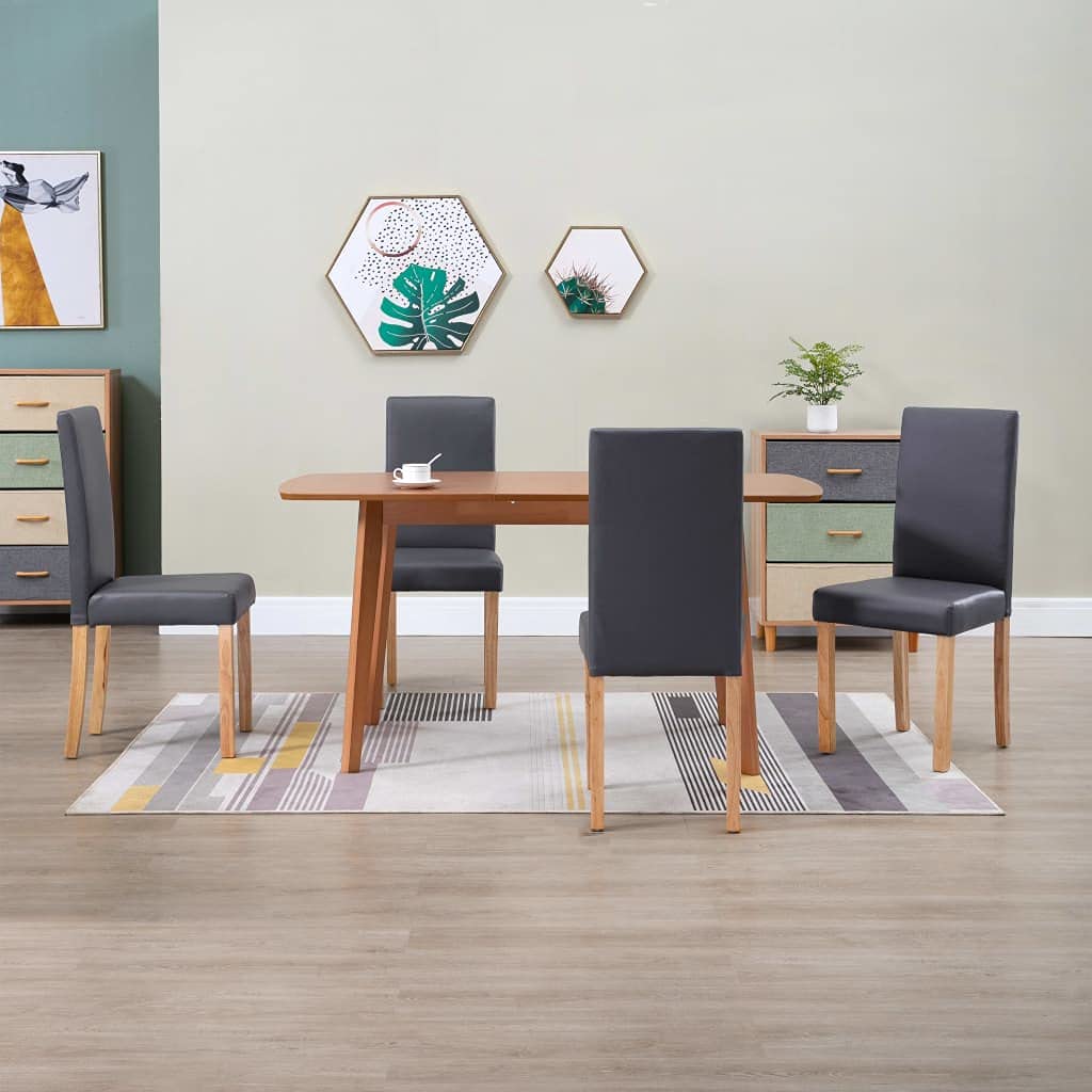 Modern Dining Chairs Set of 4 - High Back Gray Faux Leather Kitchen & Living Room Side Chairs - Comfortable Seating for Home, Restaurant, and Office Use