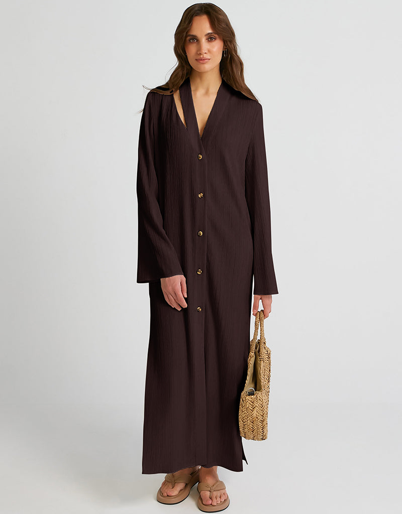 Elegant Brown Designer Maxi Dress for Women - Perfect for Weddings, Parties & Evening Events