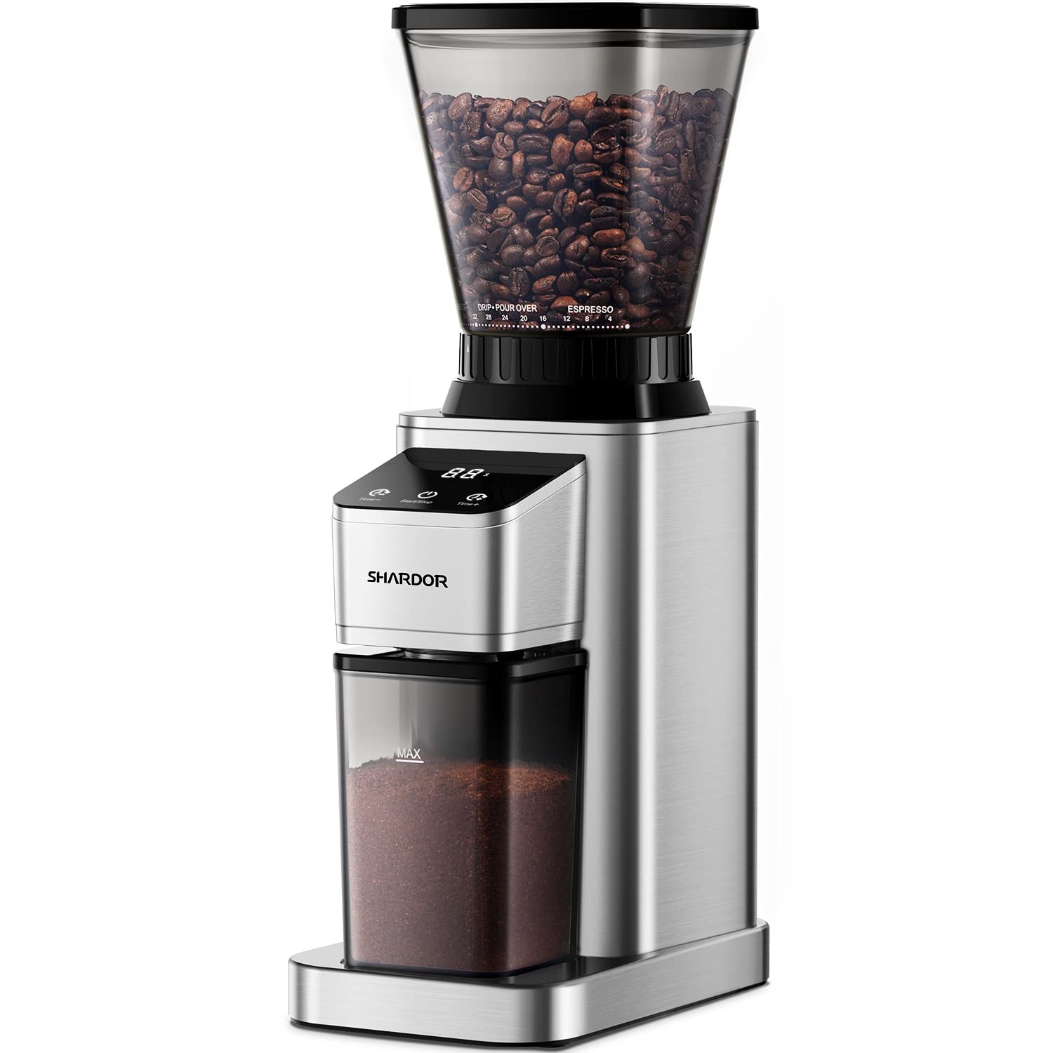 SHARDOR Professional Conical Burr Coffee Grinder - 48 Precise Grind Settings for Espresso, Drip Coffee & French Press | Upgraded Anti-Static Stainless Steel Coffee Bean Grinder with Digital Timer | Perfect for Home Baristas & Coffee Enthusiasts