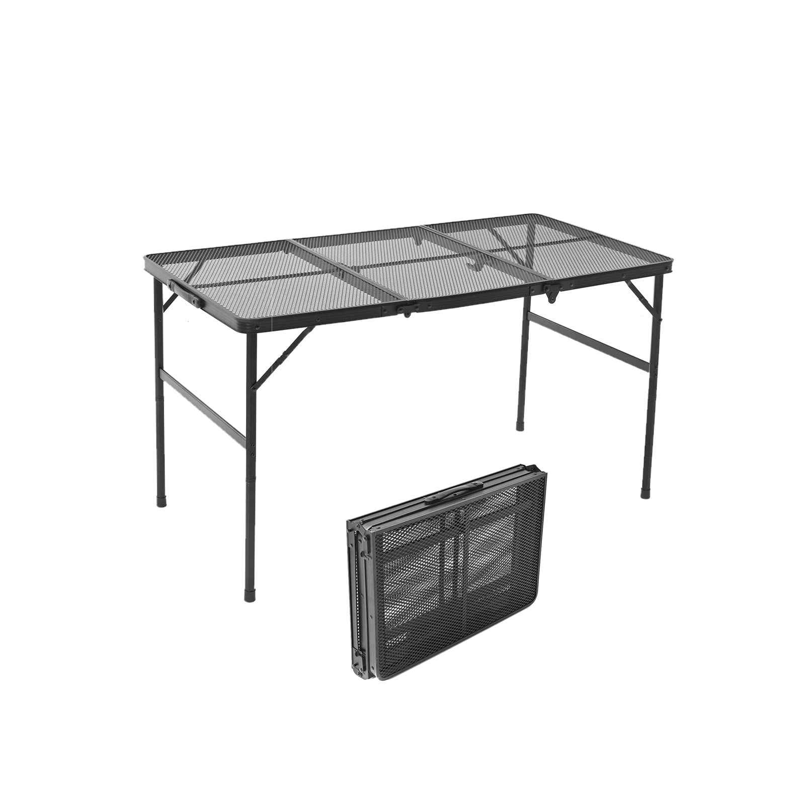 MIGOSEN Portable Folding Camping Table with Adjustable Height & Mesh Desktop - 3-Fold Collapsible Outdoor Grill Table for Picnic, BBQ, Camping, Hiking & Tailgating (47.2