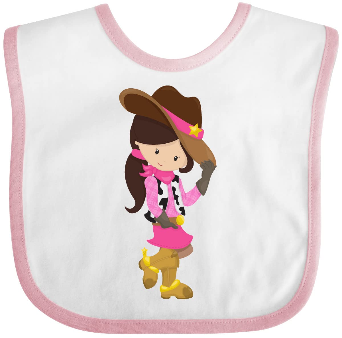 Inktastic Cowgirl Sheriff Western Country Baby Bib - Brown Hair Design for Girls - Perfect for Western Themed Parties, Rodeos & Cowgirl Outfits