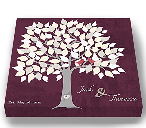 Personalized Wedding Tree Guest Book - Unique & Memorable Alternative for 100-150 Signatures - Burgundy 24x24 Canvas Wall Art - Perfect Bridal Shower Gift for Wedding Reception Decor & Anniversary Keepsake