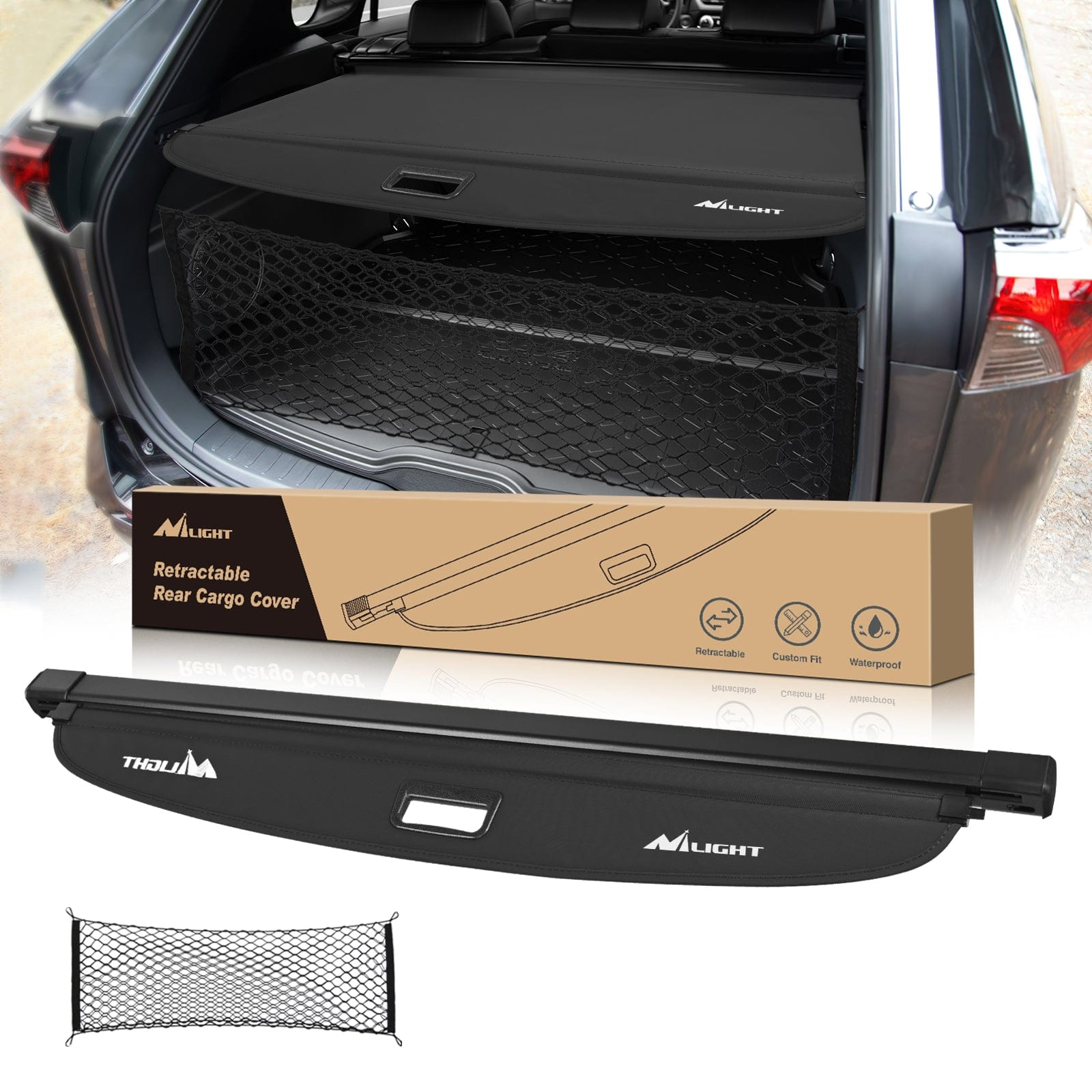 2023-2025 Toyota RAV4 Retractable Cargo Cover with Storage Net - Durable Trunk Organizer for SUV Accessories | Perfect for Road Trips, Grocery Hauling & Pet Travel