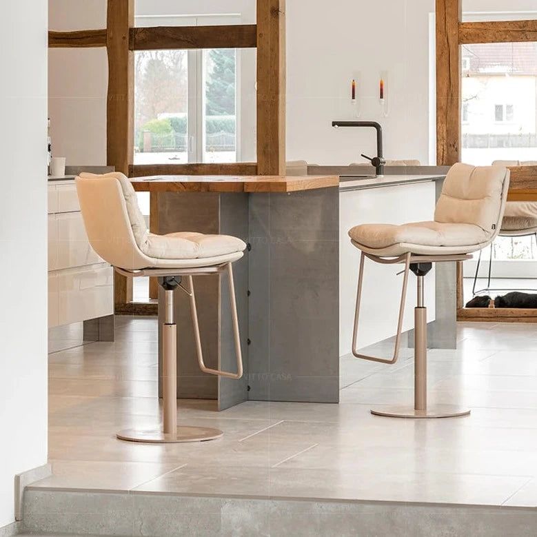Premium Leather Bar Stool for Kitchen Island - Adjustable Height Counter Stool with Back Support - Perfect for Breakfast Nook, Home Bar & Dining Area