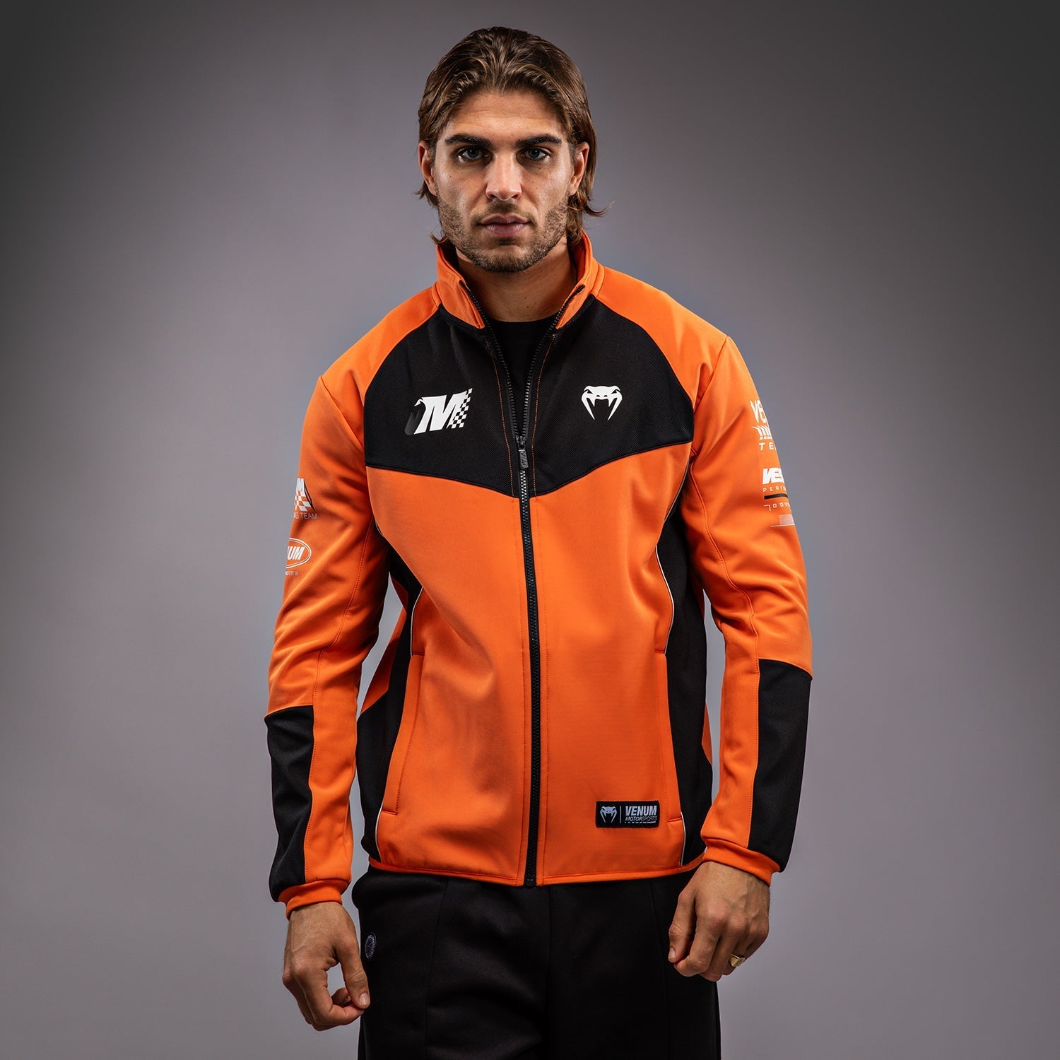 Venum Motorsport Softshell Jacket - Lightweight Windproof & Water-Resistant Men's Racing Jacket in Tangerine Orange - Perfect for Motorcycle Riding, Racing & Outdoor Sports