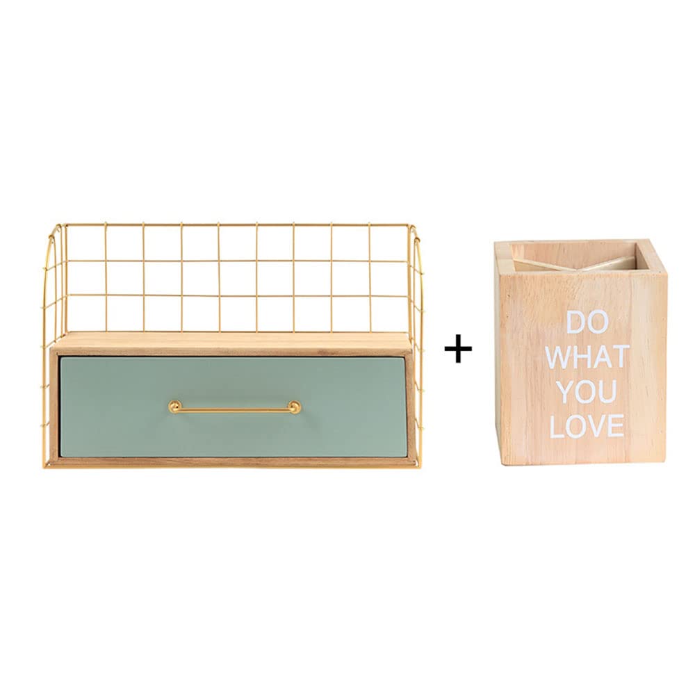 Multifunctional Desktop Makeup Organizer & Jewelry Storage Box - Green Cosmetic Drawer with Pen Holder (40.5×16×26cm) | Perfect for Vanity, Bathroom & Office Desk Organization
