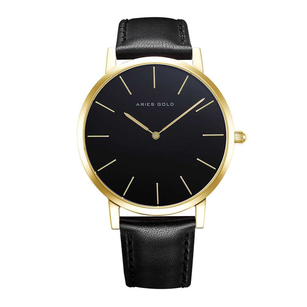 ARIES GOLD URBAN SANTOS G 1022 G BK Black Leather Strap Men's Watch - Luxury Dress Watch for Business & Formal Occasions