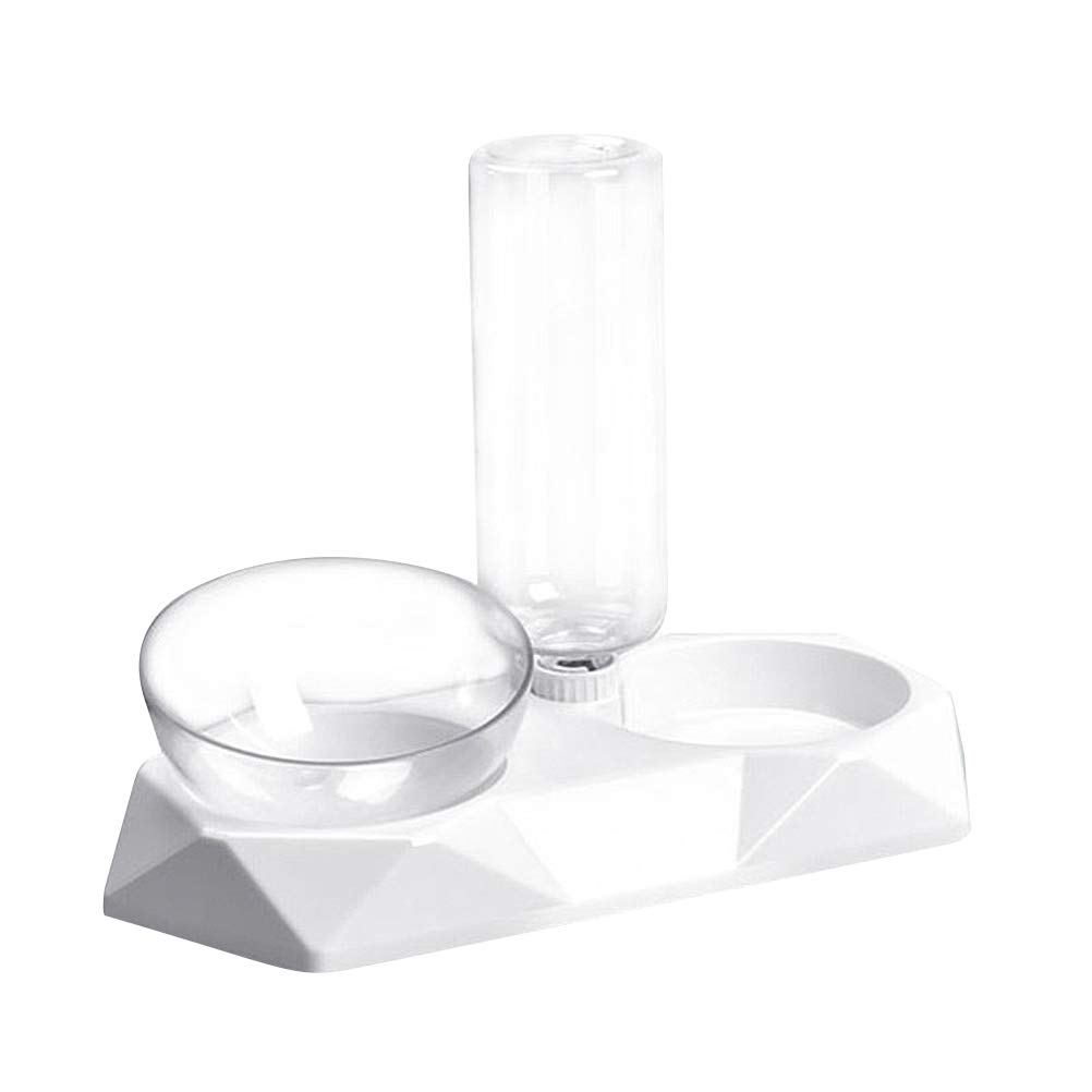 TEHAUX Geometric Transparent Pet Feeder Bowl - Anti-Slip PP Plastic Dog Cat Food & Water Dish with Automatic Dispenser - Safe for Pets - Perfect for Home, Travel, and Outdoor Use (White)