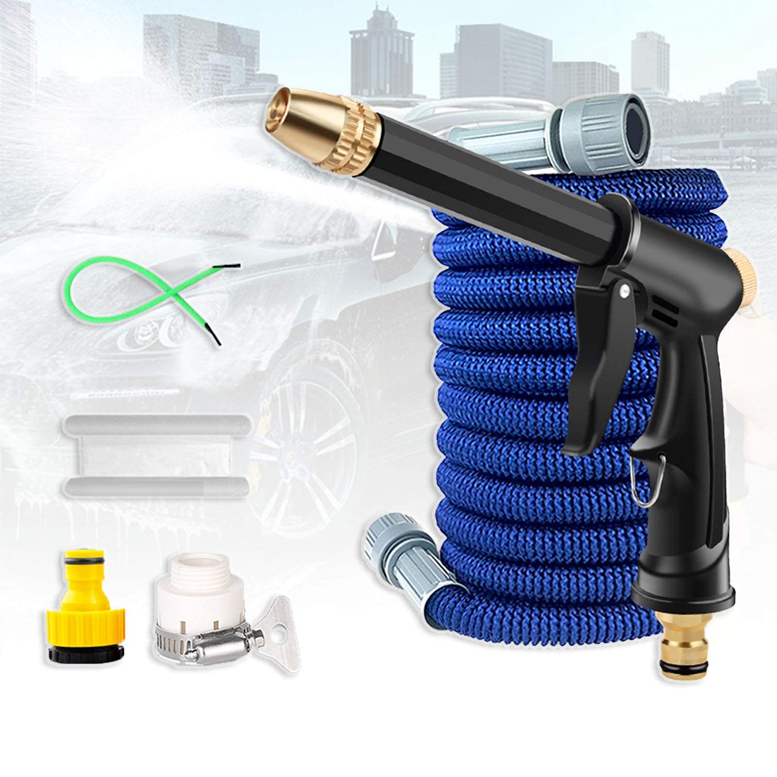 Adjustable Garden Watering Set with Stepless Flow Control - 4-Point Telescopic Hose System with Faucet Adapter for Home Gardening, Lawn Care & Outdoor Cleaning (50FT) - Perfect for Watering Flowers, Washing Cars & Patio Maintenance