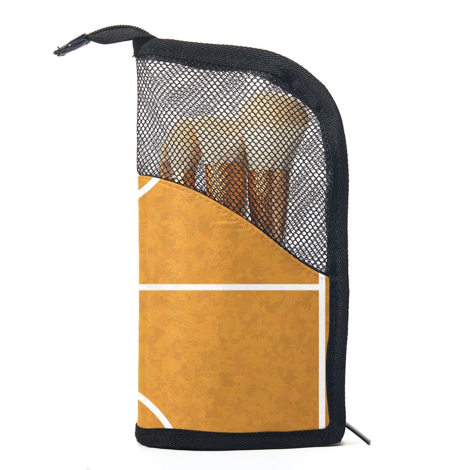 12-Piece Makeup Brush Organizer Bag - Portable Brown Basketball Design Brush Holder Case for Travel & Home Storage