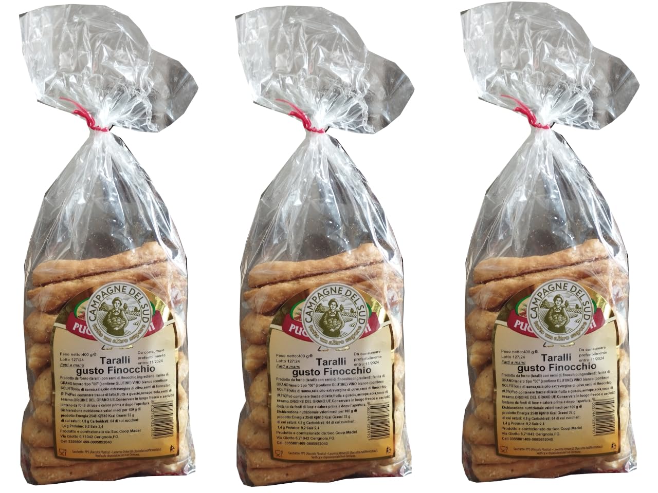 3 Packs of Authentic Pugliese Taralli with Extra Virgin Olive Oil - Handcrafted Italian Snacks, Perfect for Aperitifs, Parties & Gifts | Made with Fennel Seeds | Great for Wine Pairing, Charcuterie Boards & Holiday Gatherings