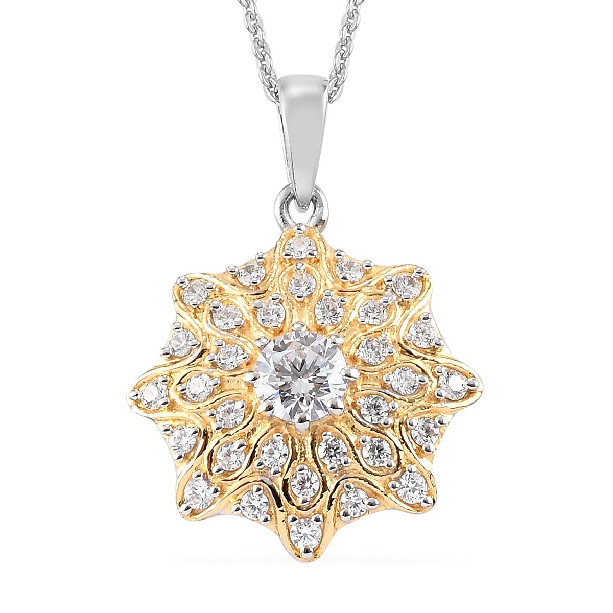 925 Sterling Silver Vermeil Yellow Gold & Platinum Plated Swarovski Zirconia Pendant Necklace for Women | 20