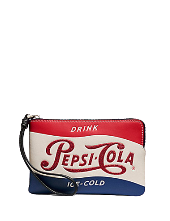 Coach Corner Zip Wristlet with Pepsi Cola Motif - Stylish Crossbody Bag for Women, Perfect for Parties, Shopping & Travel Accessories