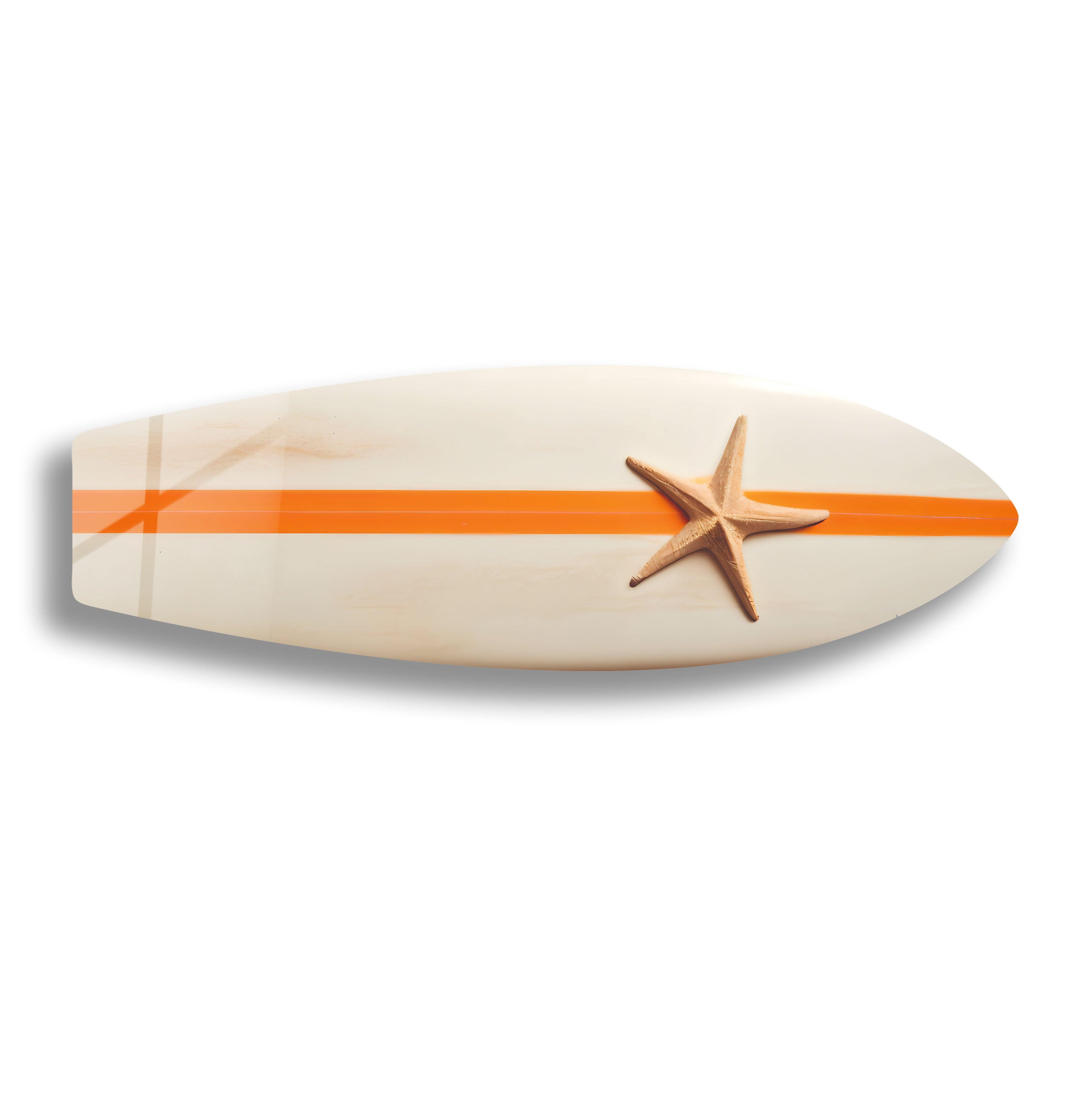 Beach Sea Star Surfboard Wall Art - Coastal Decor for Living Room, Bedroom & Office - Nautical Themed Handmade Wooden Surfboard Decor