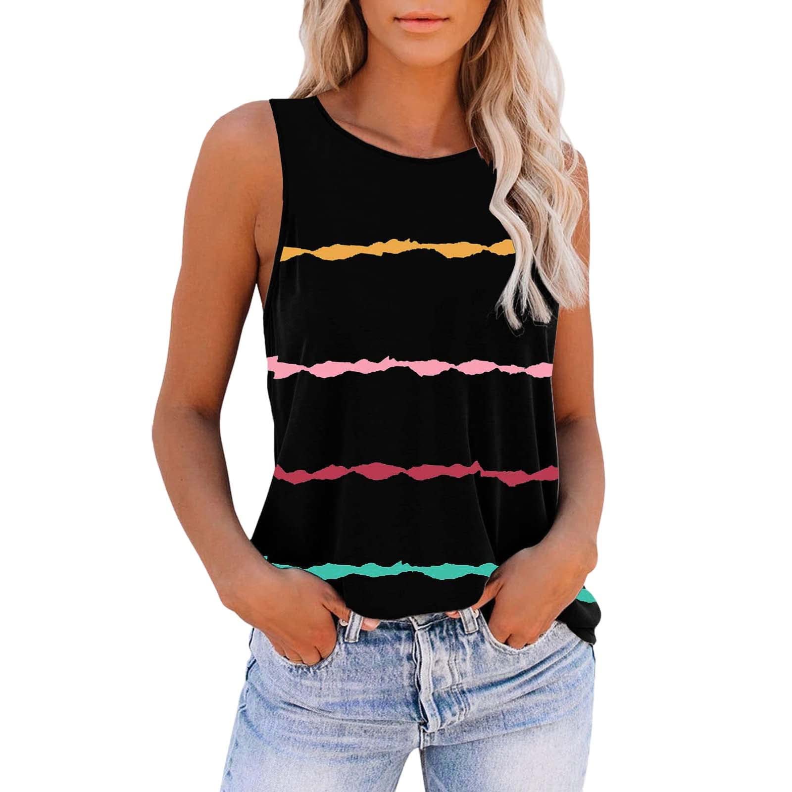 Women's Printed Sleeveless Workout Tops - Athletic T-Shirts for Gym & Running