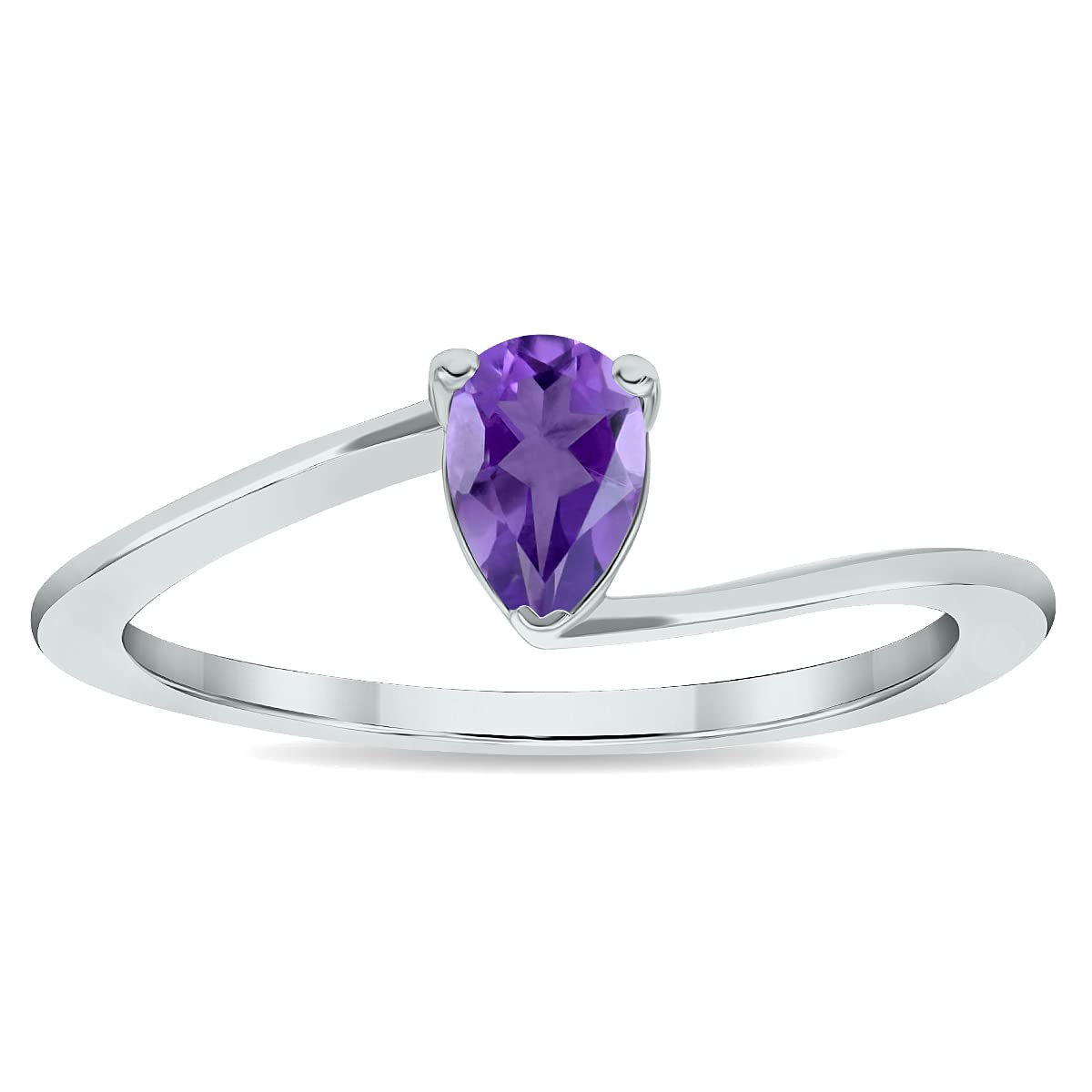 10K White Gold Amethyst Solitaire Wave Ring for Women - Elegant Jewelry Gift for Anniversary, Birthday & Special Occasions