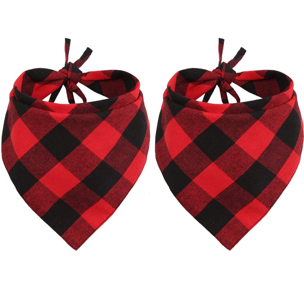 Lamphyface 2 Pack Christmas Dog Bandanas - Red Black Plaid Pet Bandana Scarf for Small Medium Large Dogs - Perfect for Holiday Photos, Parties & Festive Outfits