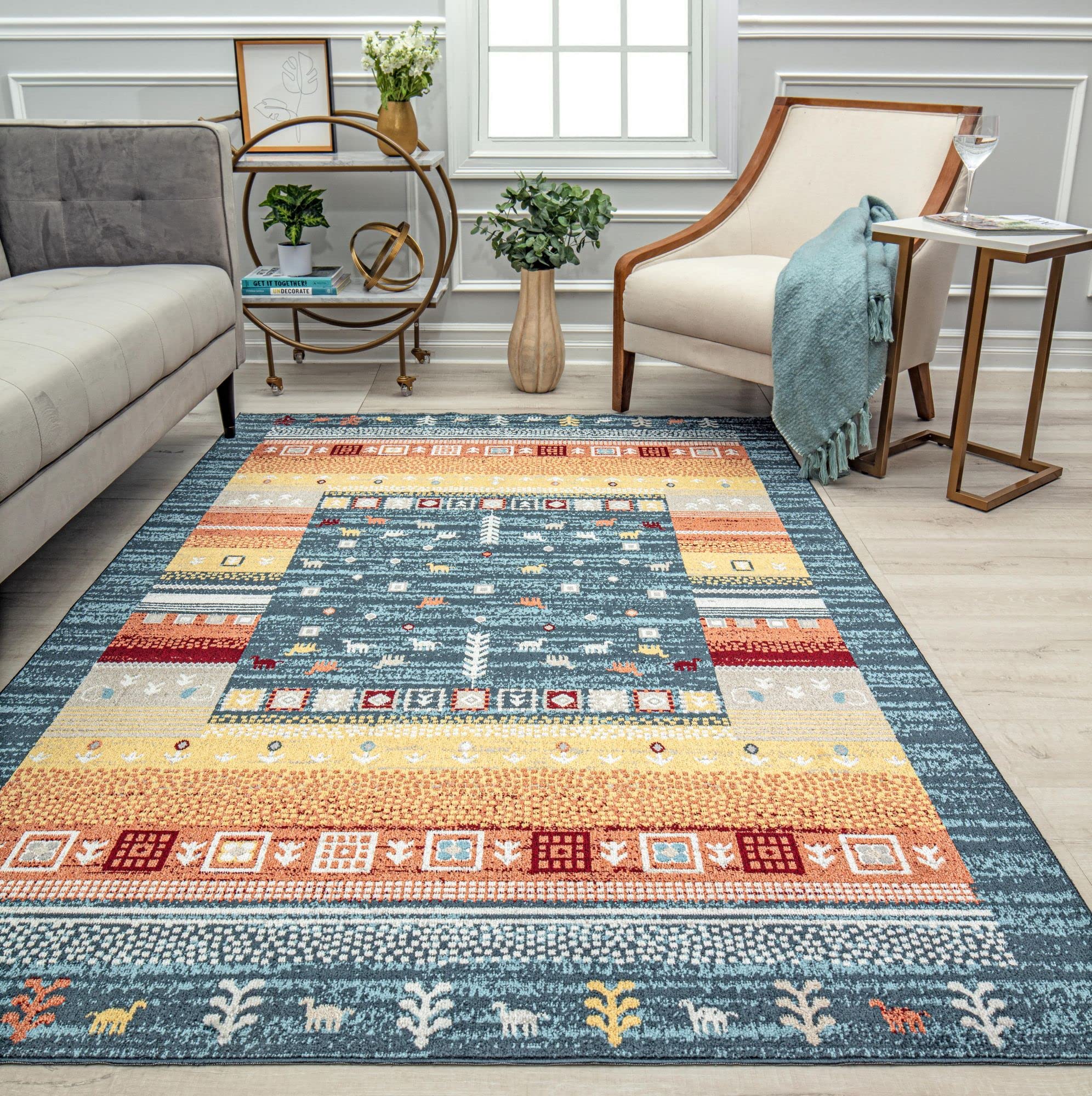 Rugs America Jaelyn JD55B Twilight Bayou Tribal Bohemian Blue Area Rug 2'6