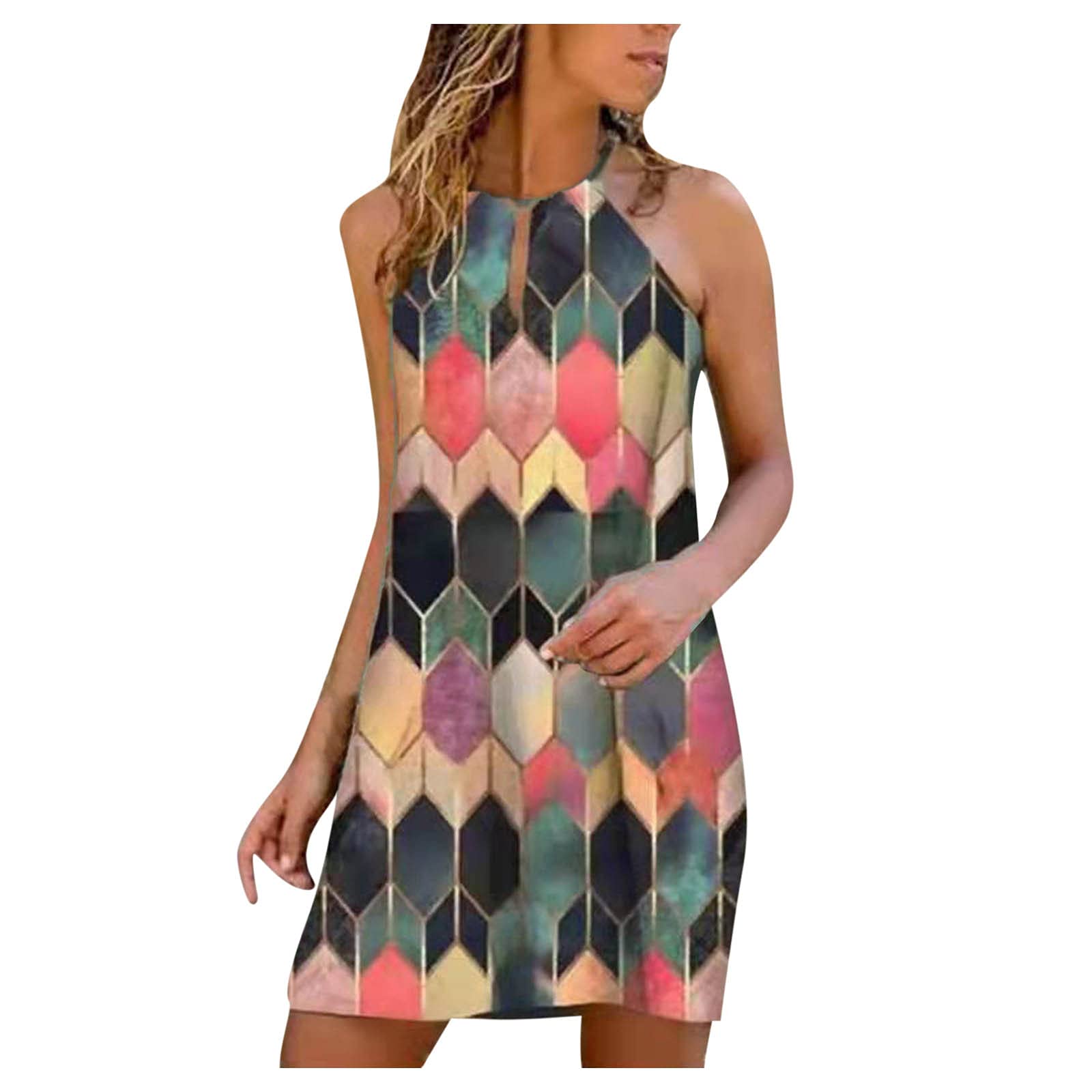 Sexy Halter Neck Sleeveless Swing Mini Dress for Women - Summer Casual T-Shirt Sundress - Perfect for Beach, Party & Date Night Outfits