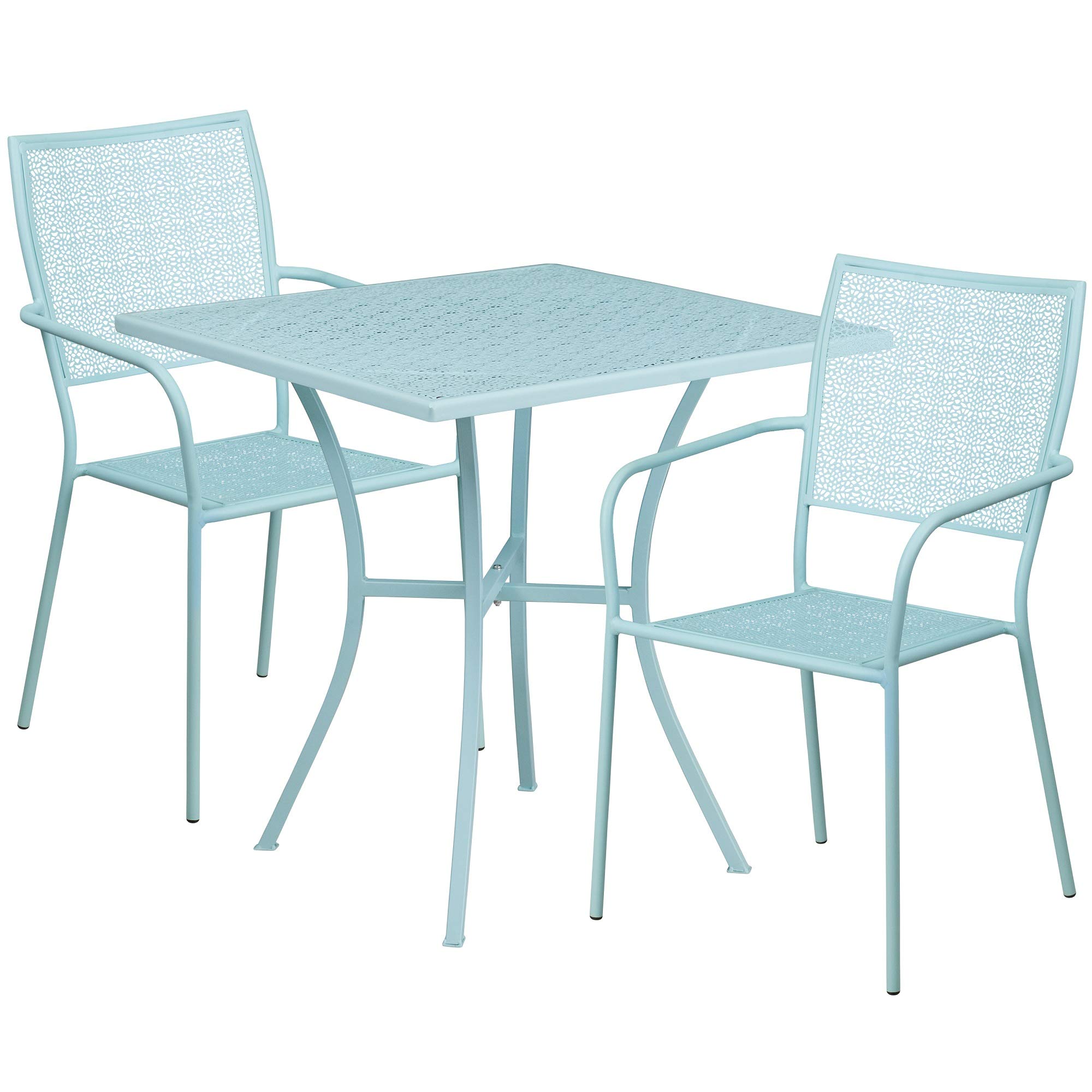 F&F Furniture Group 3-Piece Square Sky Blue Indoor-Outdoor Patio Dining Set with 2 Back Chairs & 35