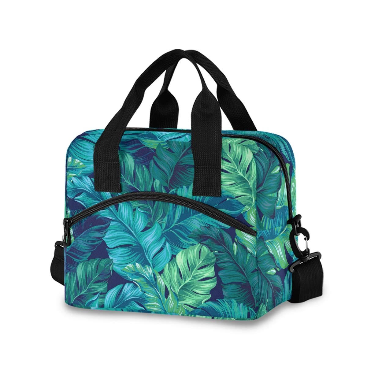 Turquoise Tropical Leaves Insulated Lunch Tote Bag for Women - Leakproof Reusable Lunch Box & Cooler Bag for Work, Picnics & Beach Outings