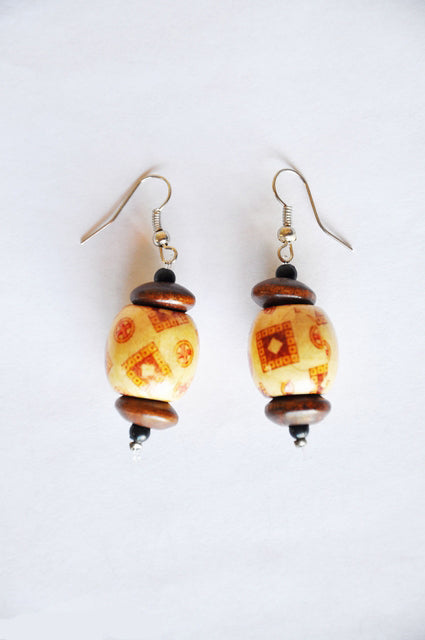 Handmade African Wooden Earrings with Unique Tribal Patterns - DPJ233 | Boho Chic Jewelry for Women, Perfect for Festivals & Everyday Wear
