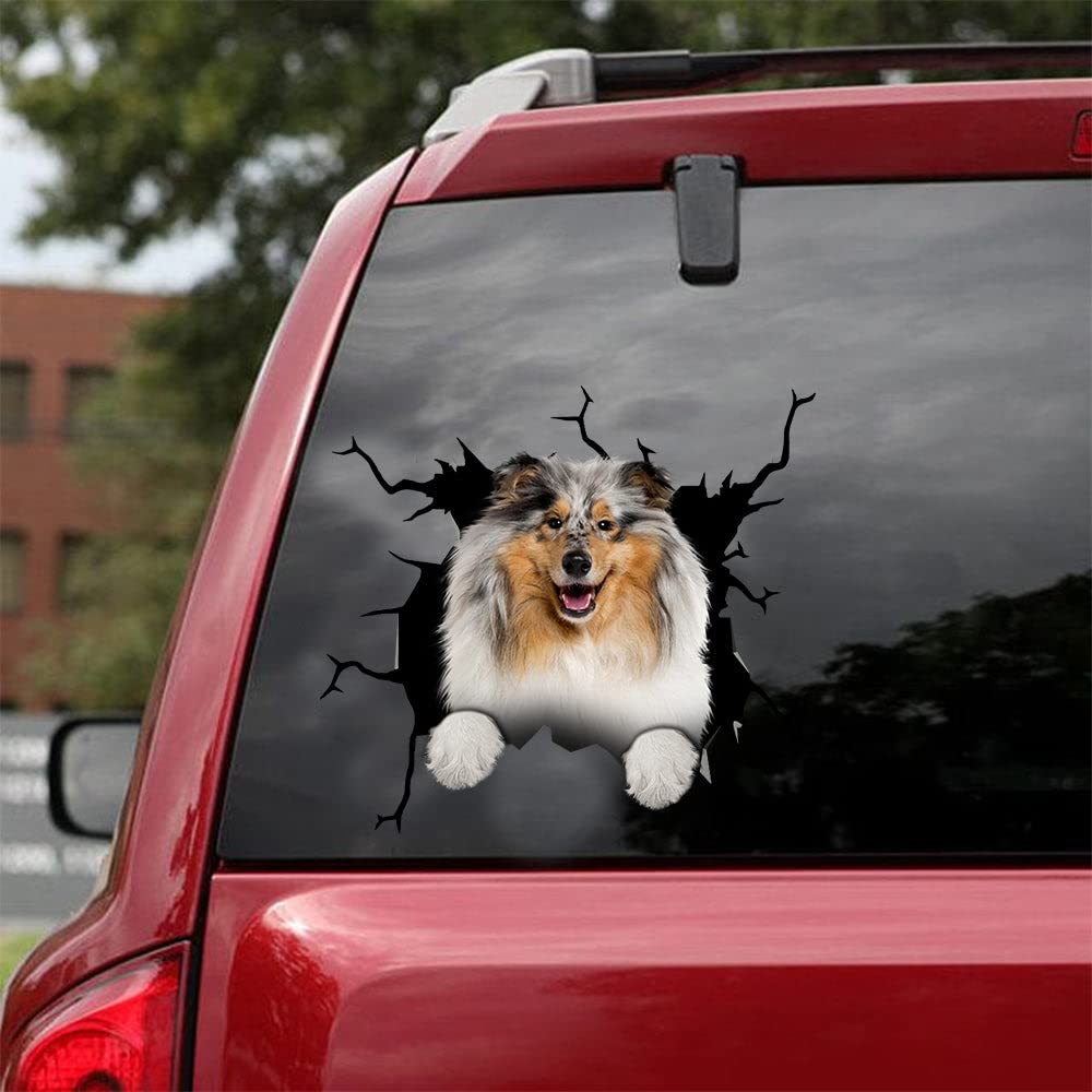 Rough Collie Dog Crack Car Sticker - Funny Broken Glass Vinyl Decal for Car Window, Bumper & Laptop - Perfect Gift for Dog Lovers & Pet Moms - Great for Personalizing Vehicles, Laptops & Water Bottles