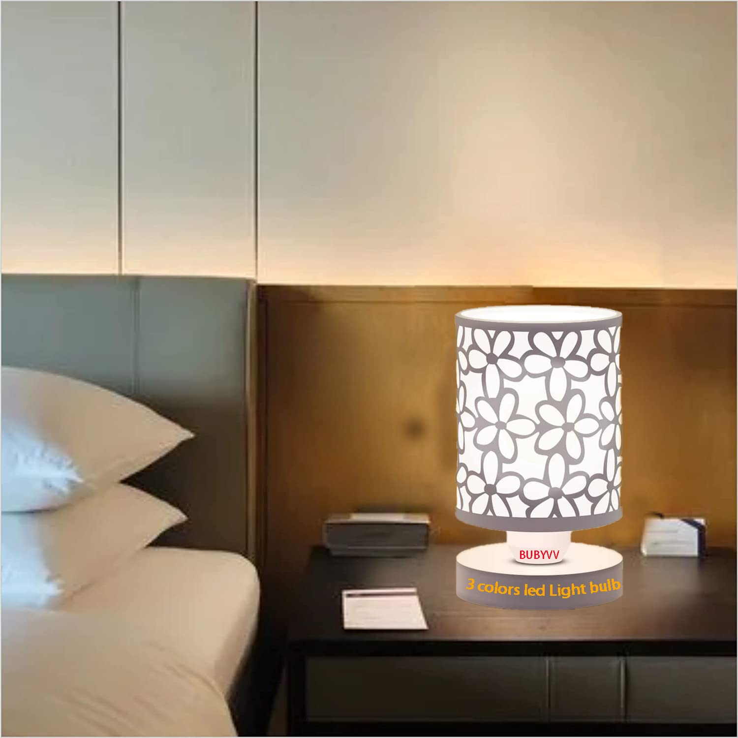 Modern Bedside Table Lamp with Metal Shade - Adjustable Small Nightstand Lamp for Bedroom, Living Room, Kids Room & College Dorm - Includes 3 Color Bulbs (White)