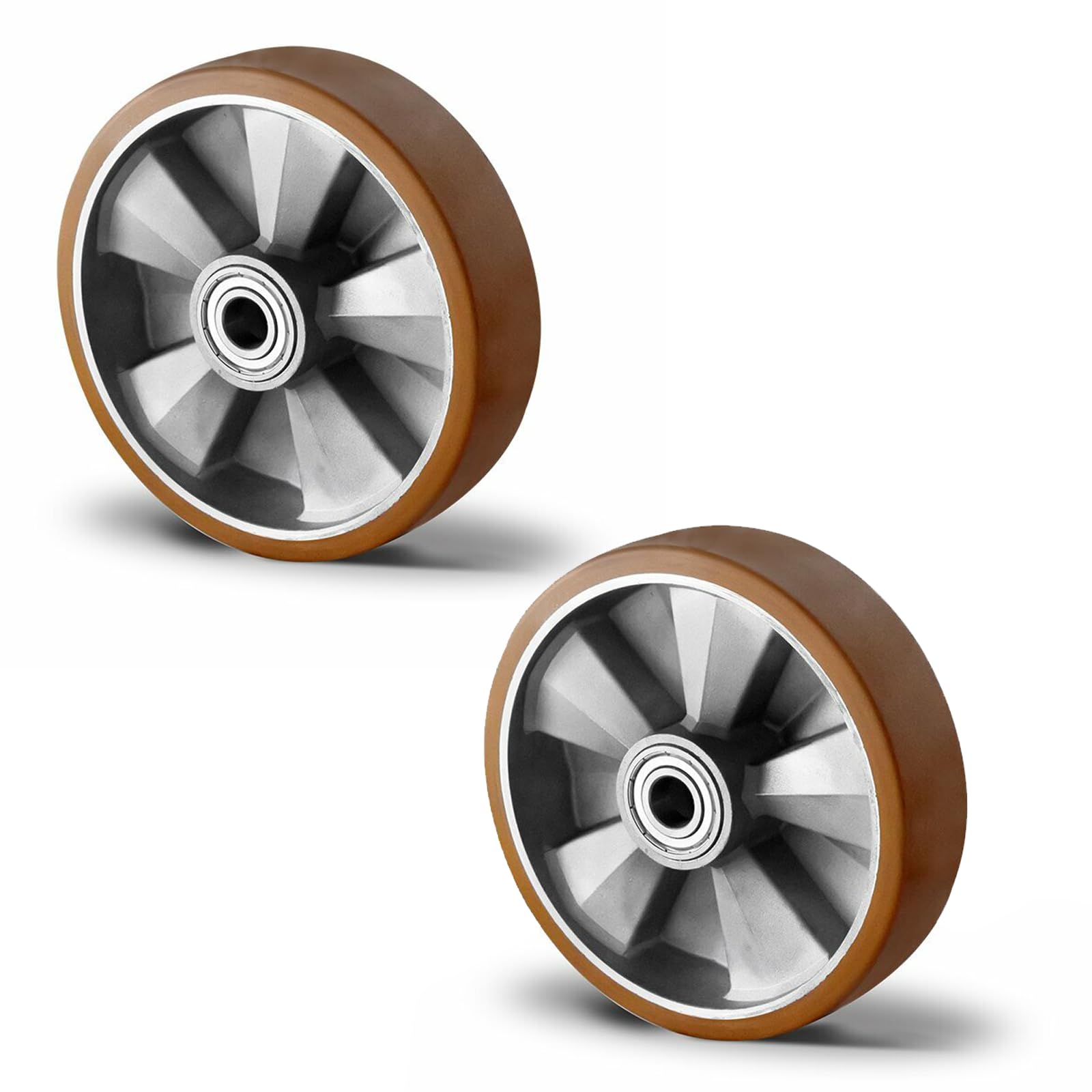 Heavy Duty 8-Inch Mounting Wheels Set of 2 with Axle Screw - Aluminum Rim & Double Ball Bearings for Dynamic Loads - Ideal for Carts, Workbenches, and Industrial Equipment