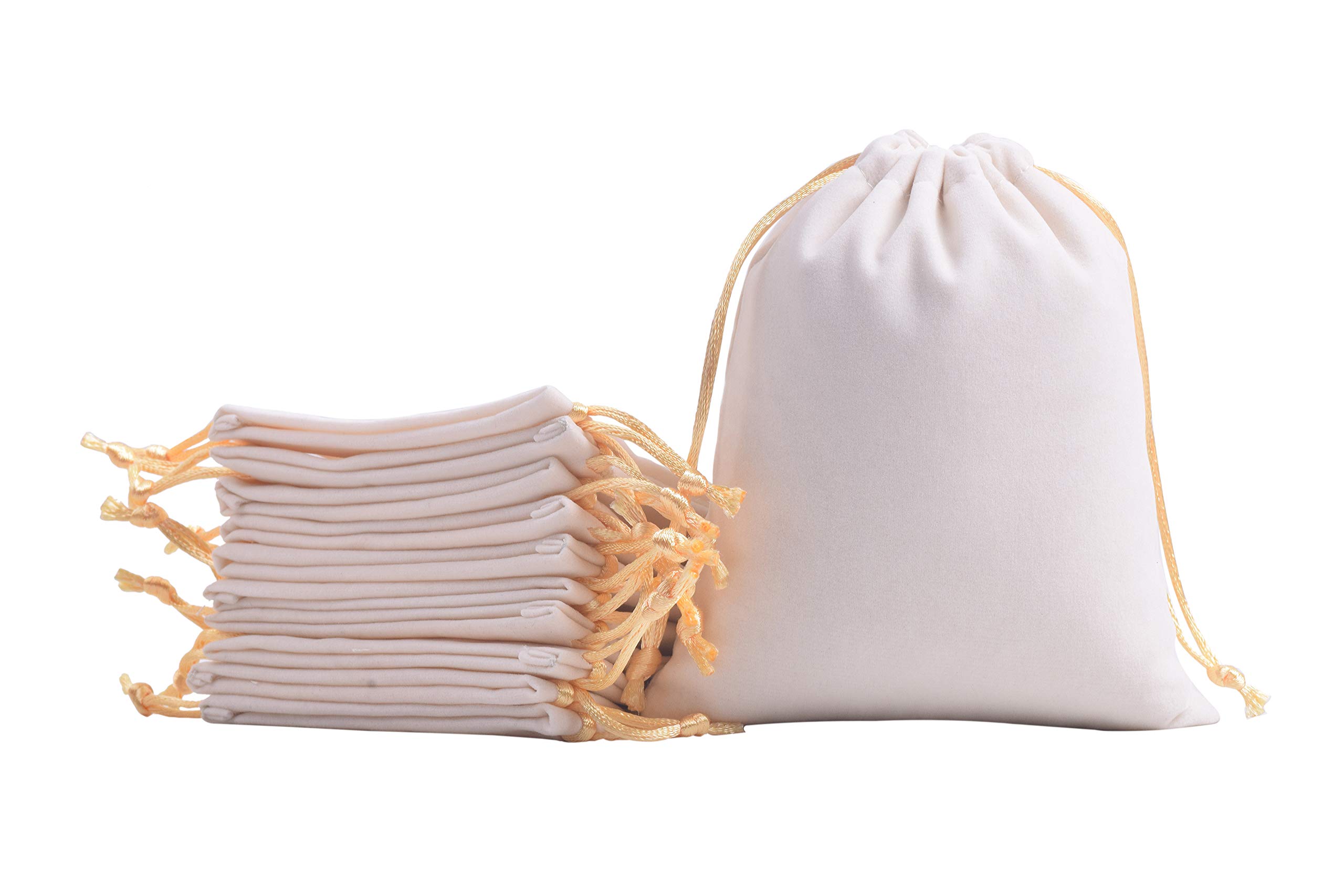 50pcs Small Cream Velvet Drawstring Bags 2.8x3.6 Inch - Jewelry Pouches, Wedding Favors, Party Gift Bags for Candy, Rings & Small Treasures - Perfect for Bridal Showers, Baby Showers & Birthday Parties