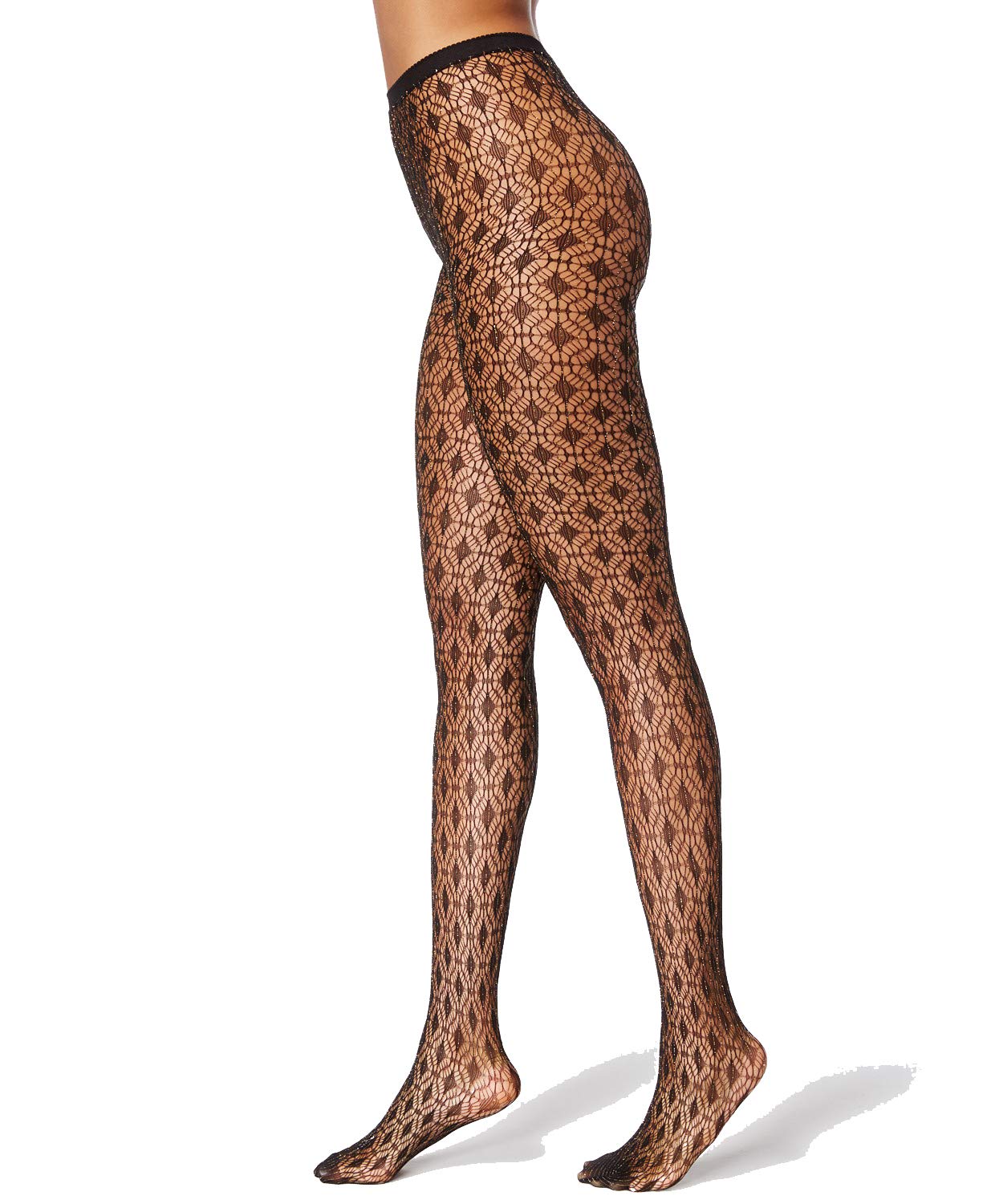 Metallic Crochet Net Tights for Women - Black Fishnet Stockings Small/Medium Size - Perfect for Parties, Cosplay & Night Out Outfits