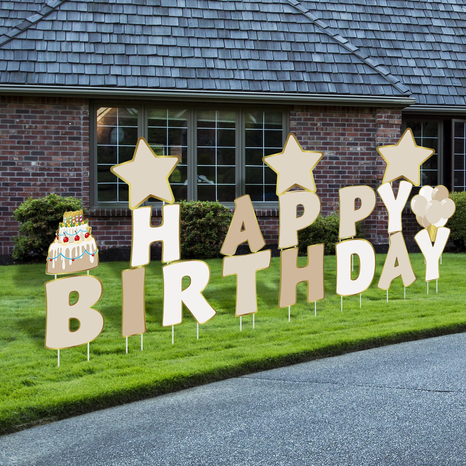 Jetec 18-Piece Happy Birthday Yard Sign Set with Stakes - 16 Inch Outdoor Lawn Signs for Birthday Parties | Cake & Balloon Patio Decorations | Garden & Lawn Party Decor | Perfect for Backyard Celebrations, BBQs, and Outdoor Events