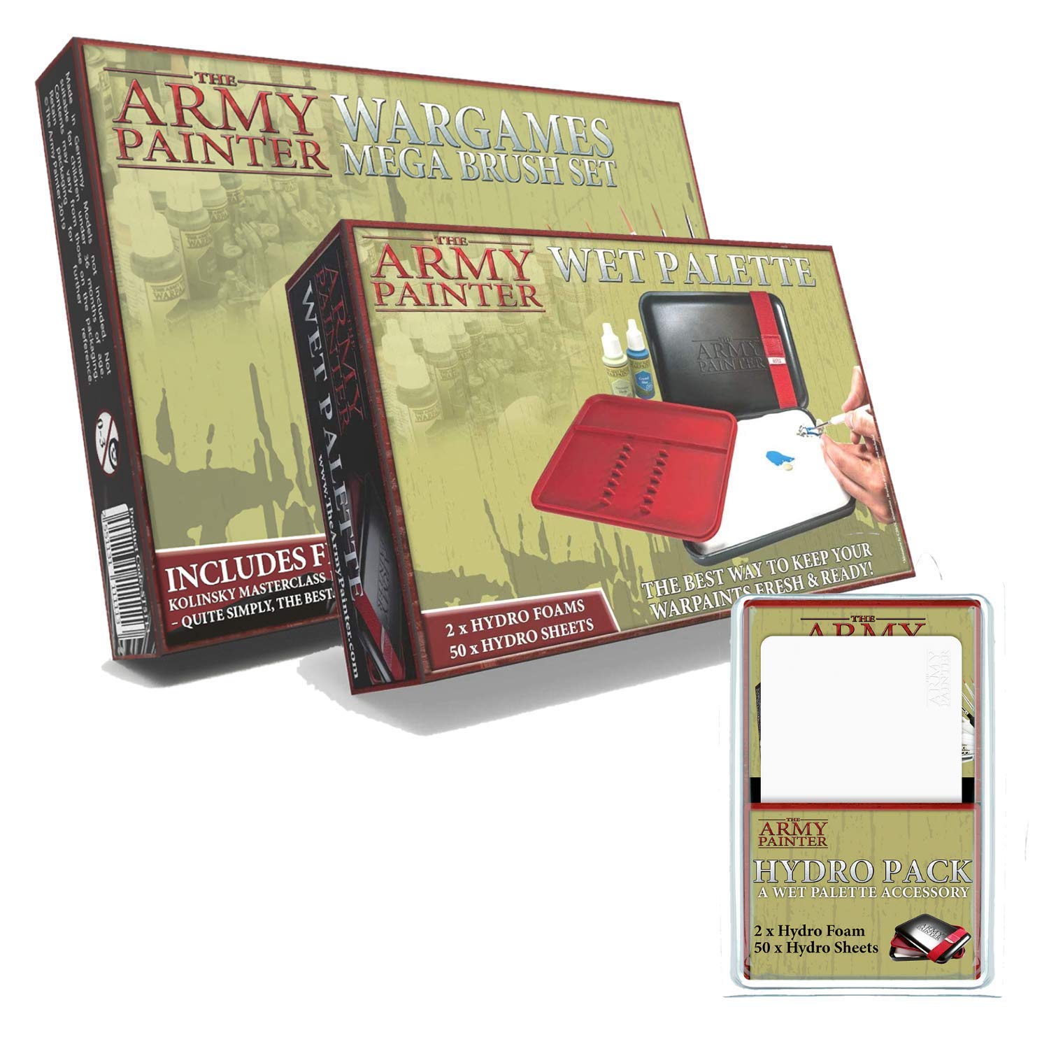 The Army Painter Wet Palette & Hydro Pack Mega Brush Set - Professional Miniature Painting Kit with Storage for Brushes & Complete Refill Pack - Perfect for Warhammer, D&D, and Tabletop Gaming