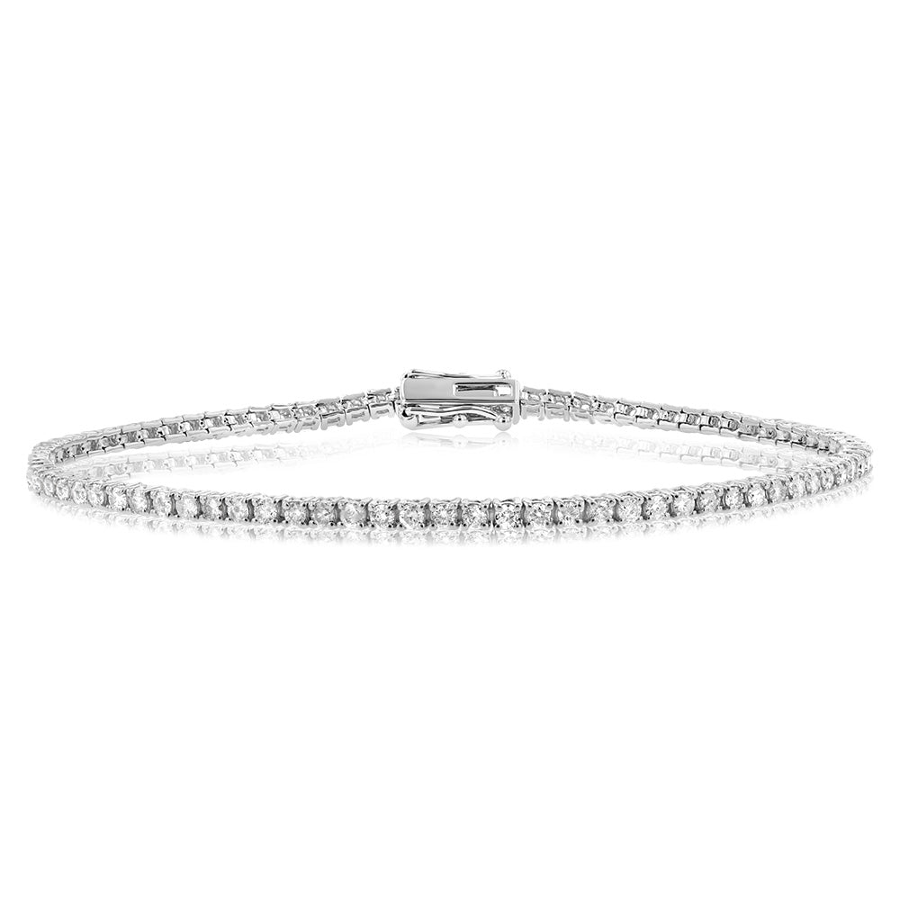 9ct White Gold 2 Carat Diamond Tennis Bracelet with 82 Brilliant Cut Stones - Elegant Jewelry for Women, Perfect for Weddings, Parties & Special Occasions