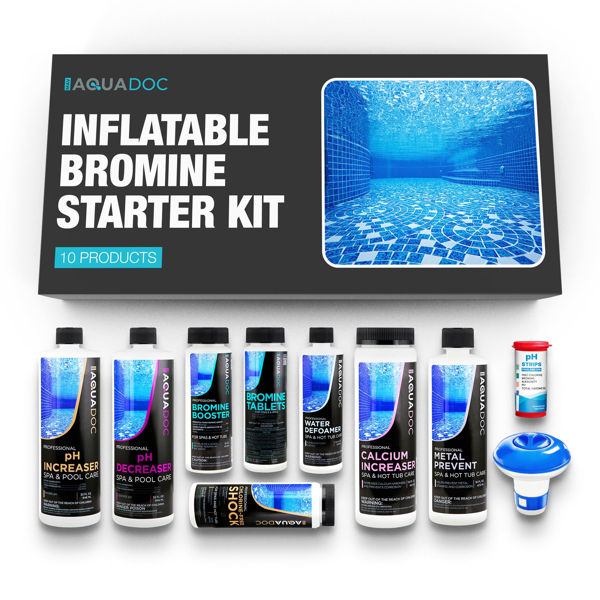 **AquaDoc Inflatable Hot Tub Chemical Kit with Bromine Tablets – Spa Starter Kit for pH Balance & Water Care – Perfect for Inflatable Spas & Portable Hot Tubs – Enjoy Relaxing Soaks at Home or Outdoors**