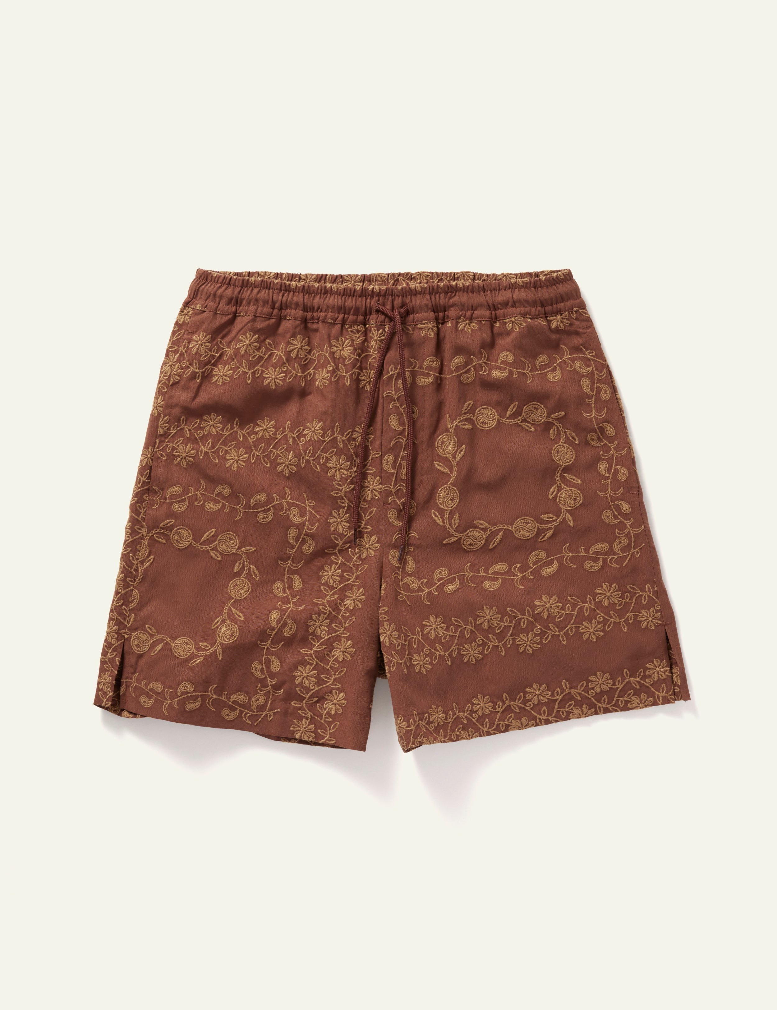 Yin Yang Paisley Print Shorts for Women - Comfortable Cotton Lounge Shorts with Elastic Waistband (Brown) - Perfect for Yoga, Meditation, and Relaxing at Home