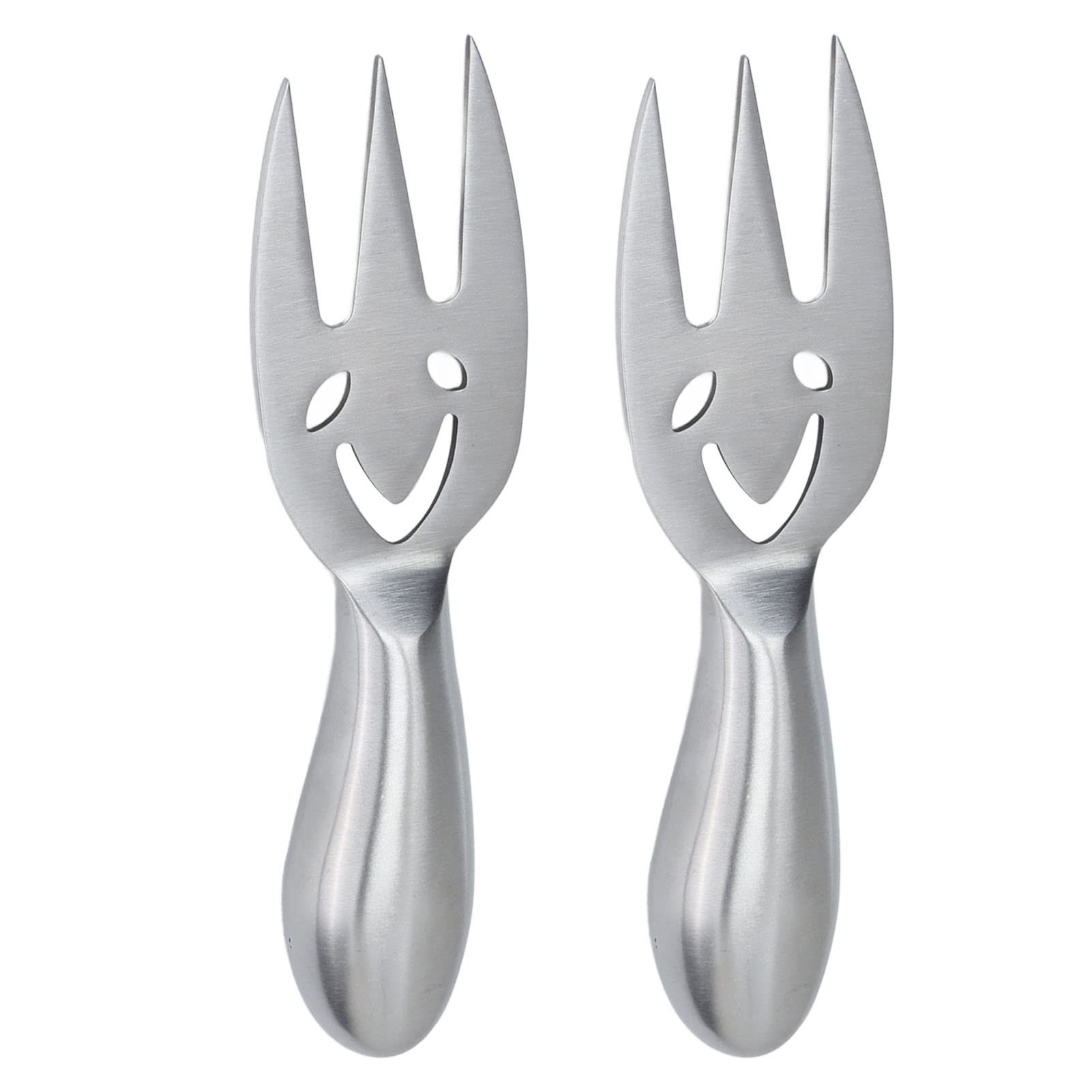 2-Pack Stainless Steel Cheese Forks with Smiling Face Design - Elegant & Durable Cutlery Set for Adults - Perfect for Cheese Plates, Charcuterie Boards & Dinner Parties - Kitchen & Dining Accessories