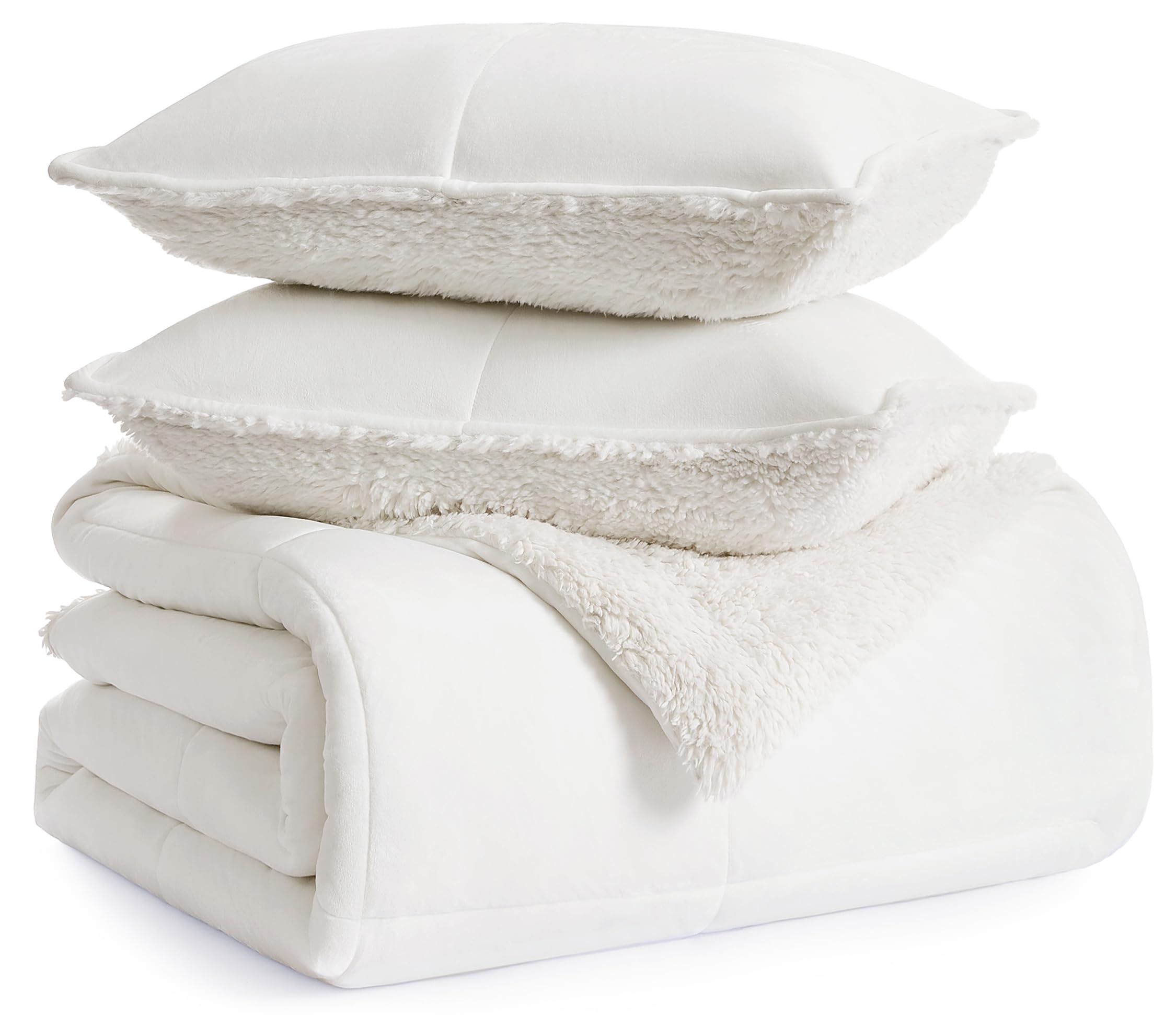 UGG Blissful Reversible Full/Queen Comforter Set - 2 Pillow Shams, Plush Fluffy White Snow Down Alternative Bedding | Hypoallergenic, Breathable & Ultra Warm | Perfect for Cozy Winter Nights & Bedroom Decor