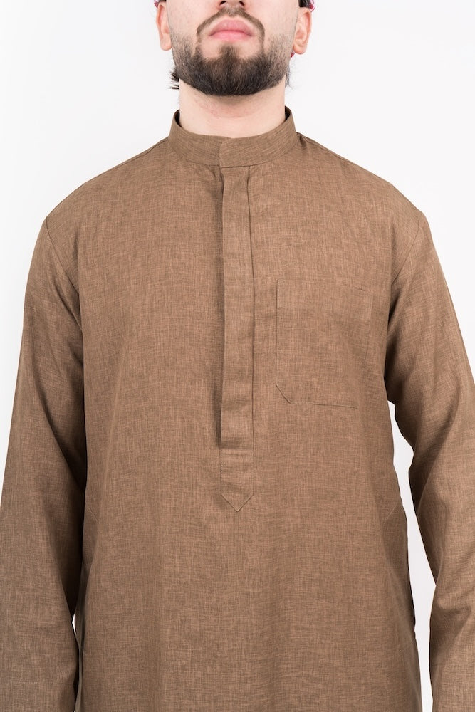 Men's Brown Semiramis Kuwaiti Thobe - Traditional Arabic Robe for Special Occasions & Cultural Events